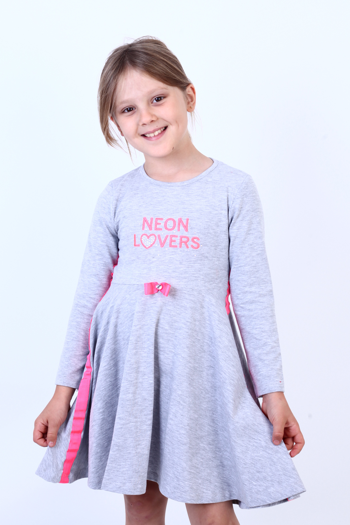 Toontoy Kız Çocuk Neon Lover Nakışlı Elbise