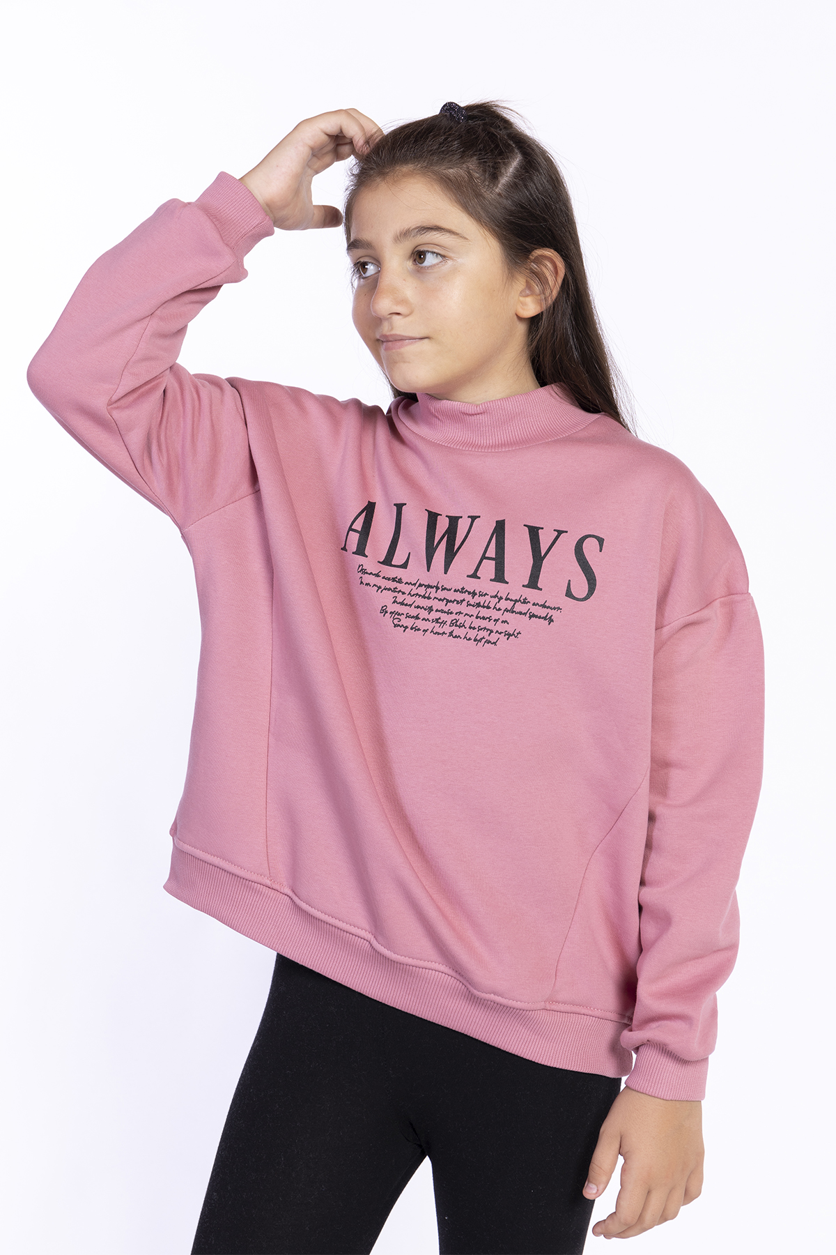 Toontoy Kız Çocuk Baskılı Balıkçı Yaka Sweatshirt