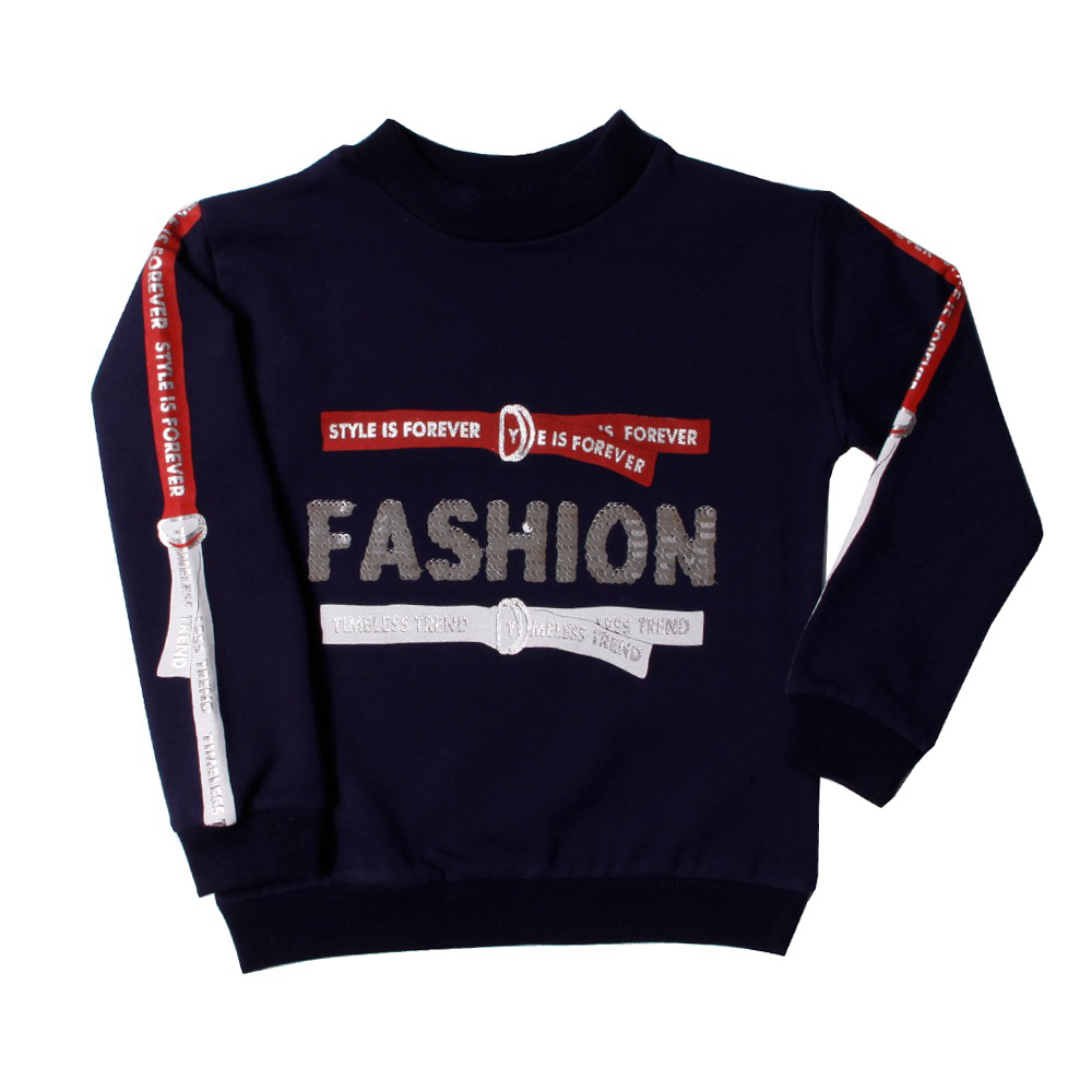 Toontoy Kız Çocuk Sweatshirt Kollari Şeritli Pullu Fashion Nakış