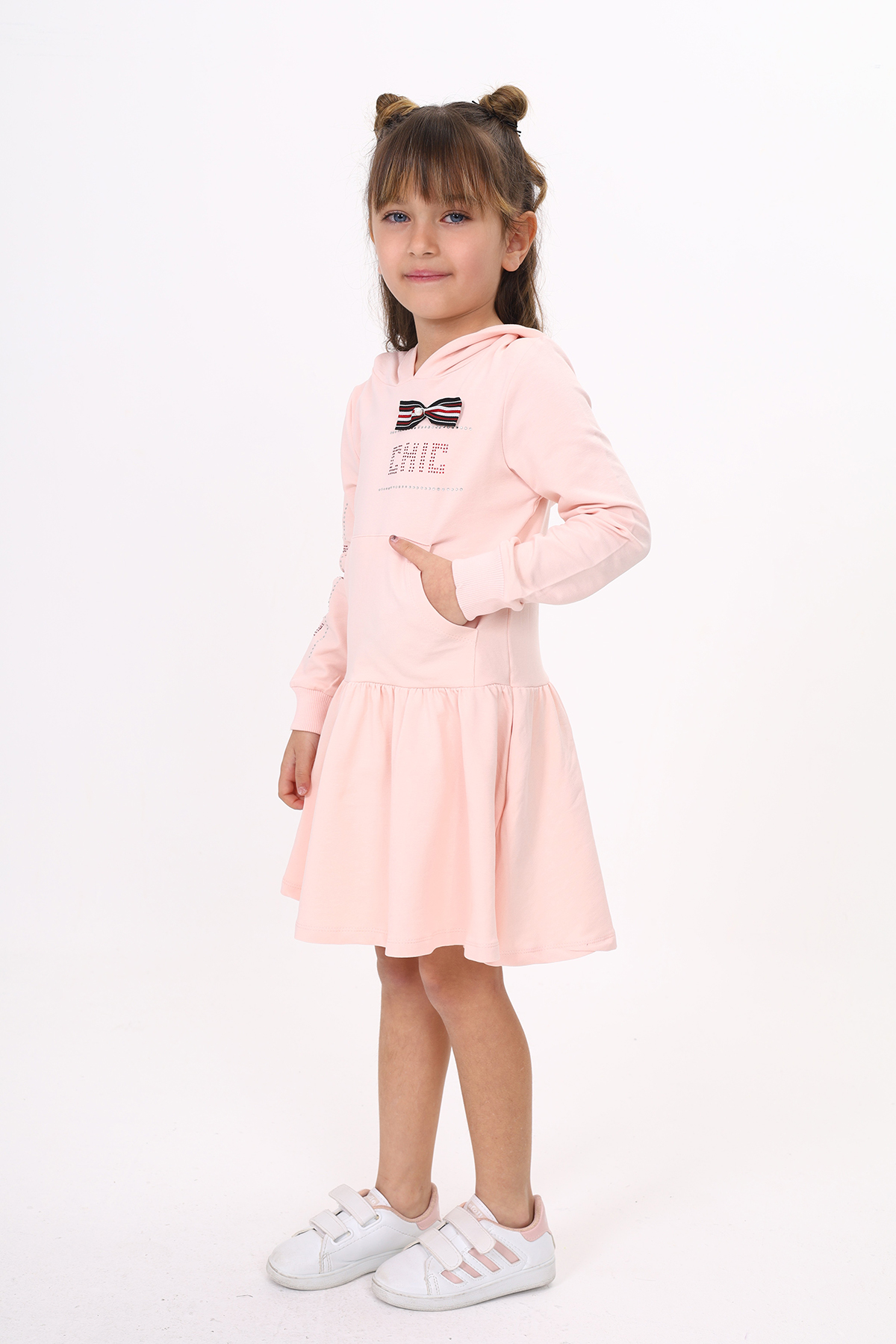 Toontoy Kız Çocuk Kapşonlu Taş İşlemeli Elbise