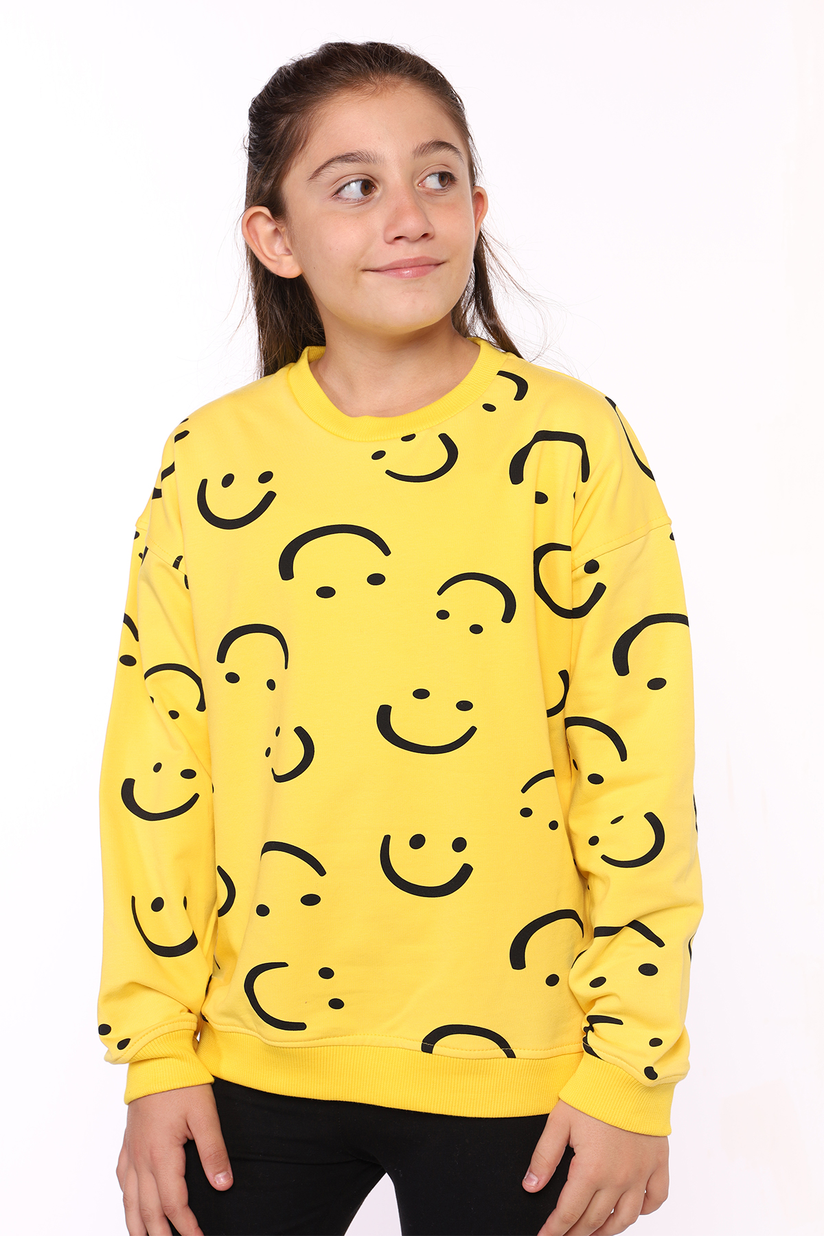 Toontoy Kız Çocuk Komple Gülen İfade Baskılı Sweatshirt