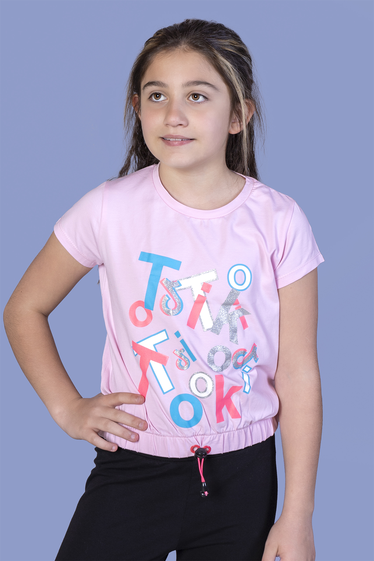 Toontoy Kız Çocuk Renkli Tiktok Baskılı Tişört