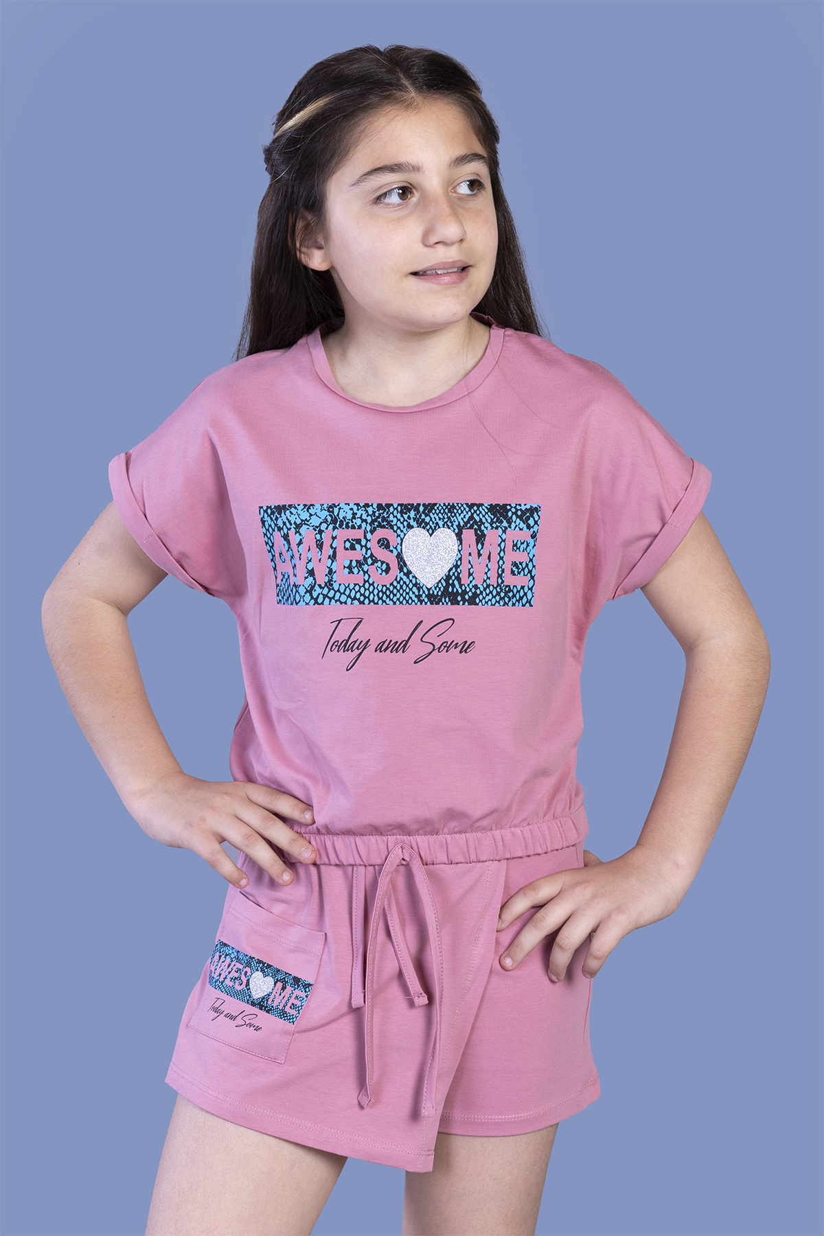 Toontoy  Kız Çocuk Awesome Baskılı Şortlu Takım