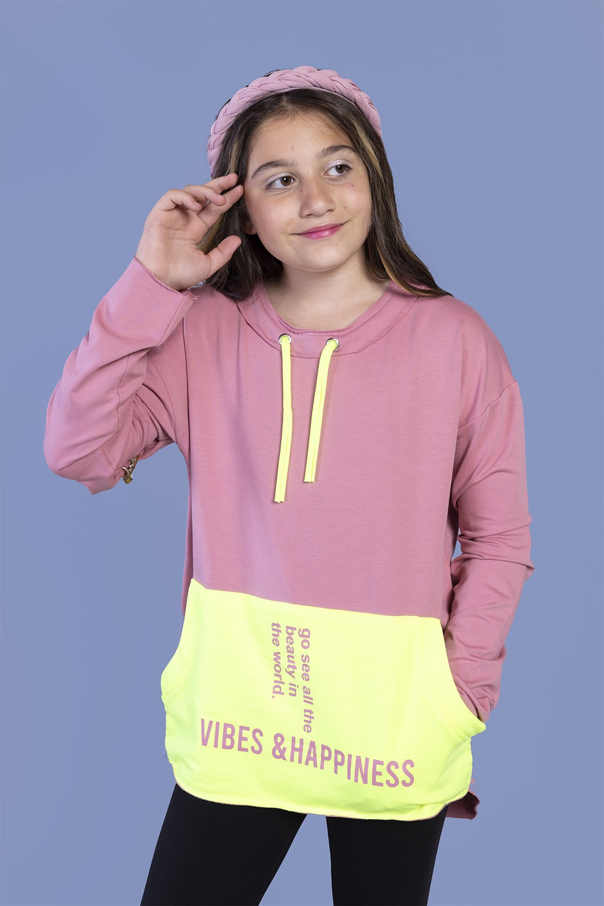 Toontoy Kız Çocuk Kanguru Cepli Baskılı Sweatshirt