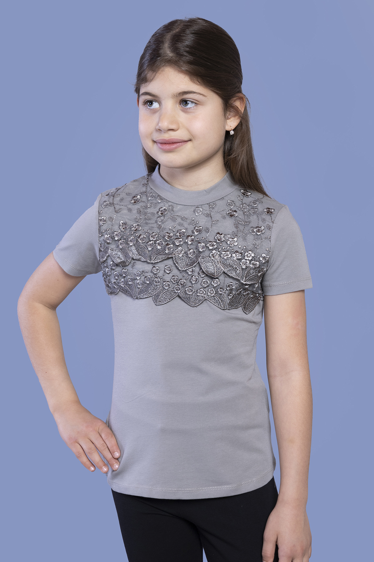 Toontoy Kız Çocuk Önü Çiçek Dantelli T-Shirt