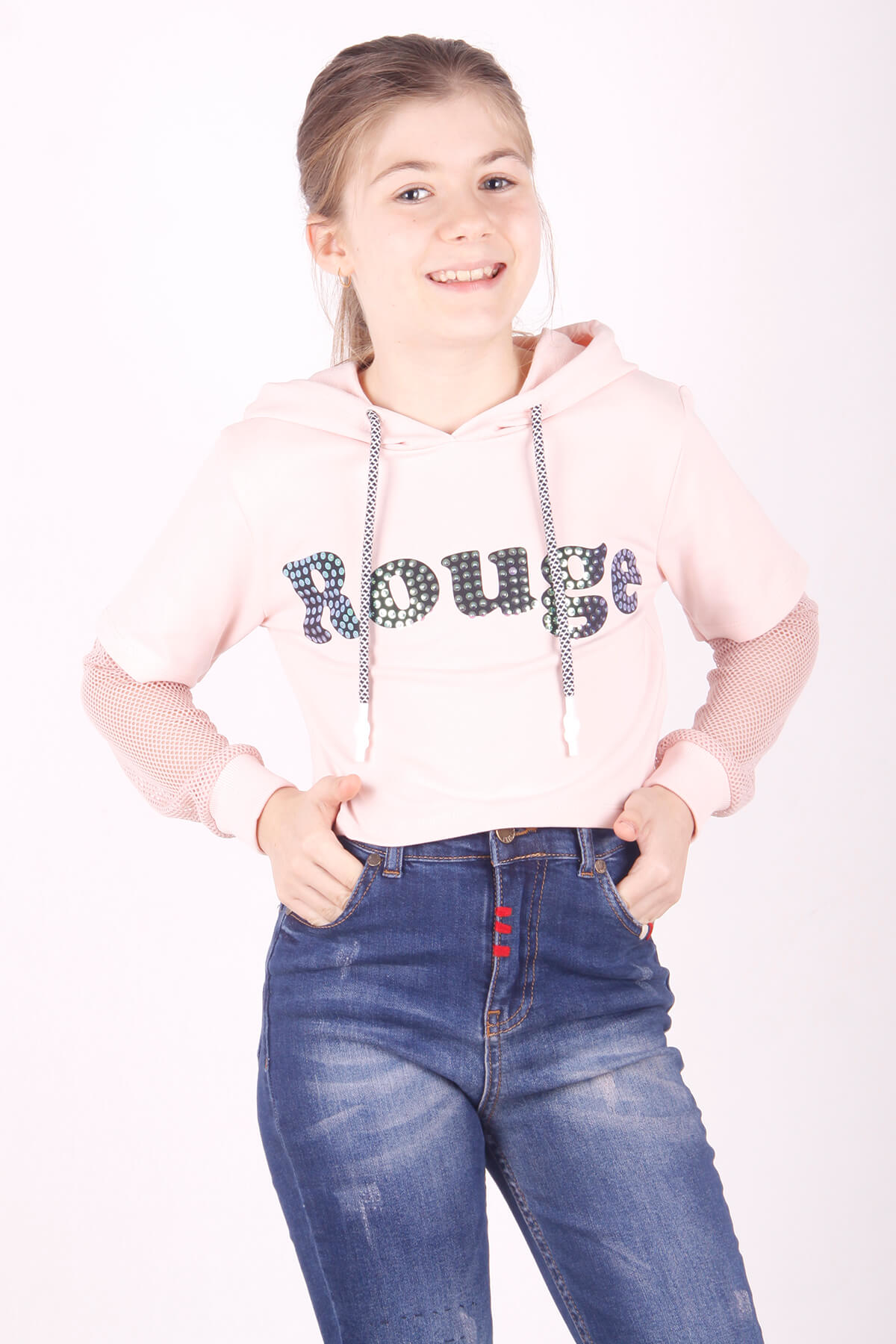 Toontoy Kız Çocuk Rouge Baskılı Kapşonlu Sweatshirt