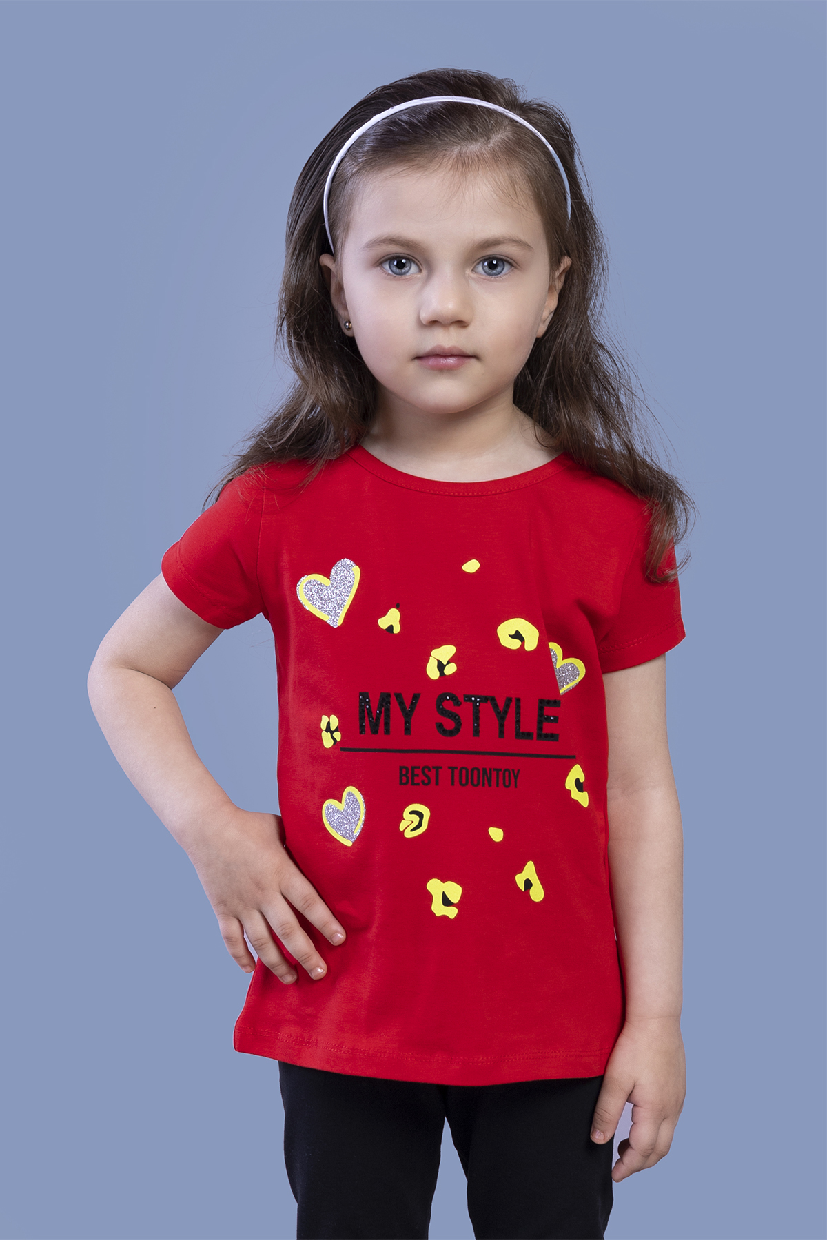 Toontoy Kız Çocuk Kalp Baskılı Tişört