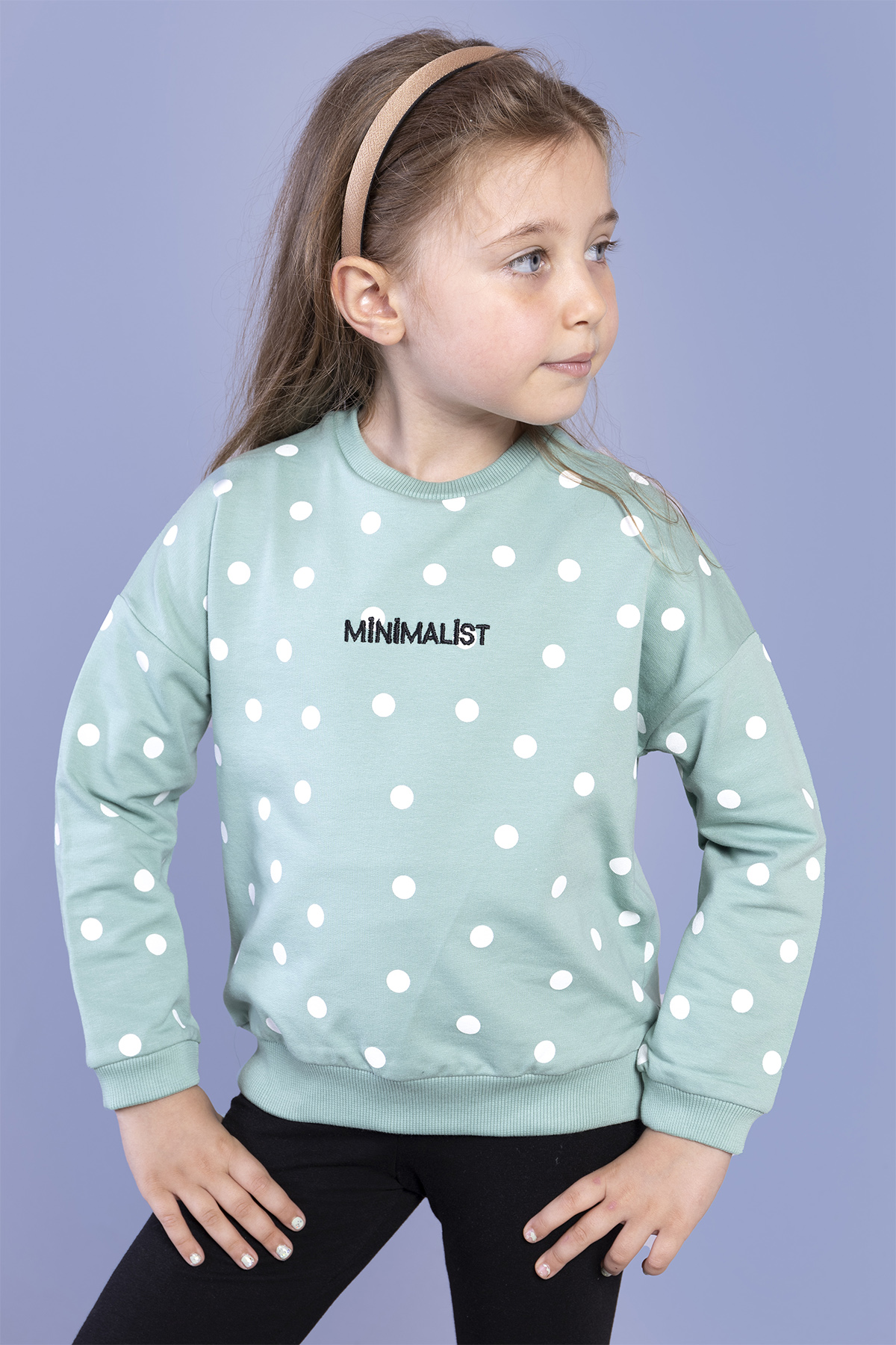 Toontoy Kız Çocuk Puantiye Desenli Sweatshirt