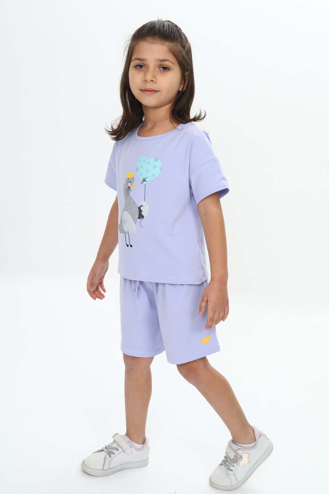 Toontoy Kız Çocuk Ördek Baskılı Şortlu Takım