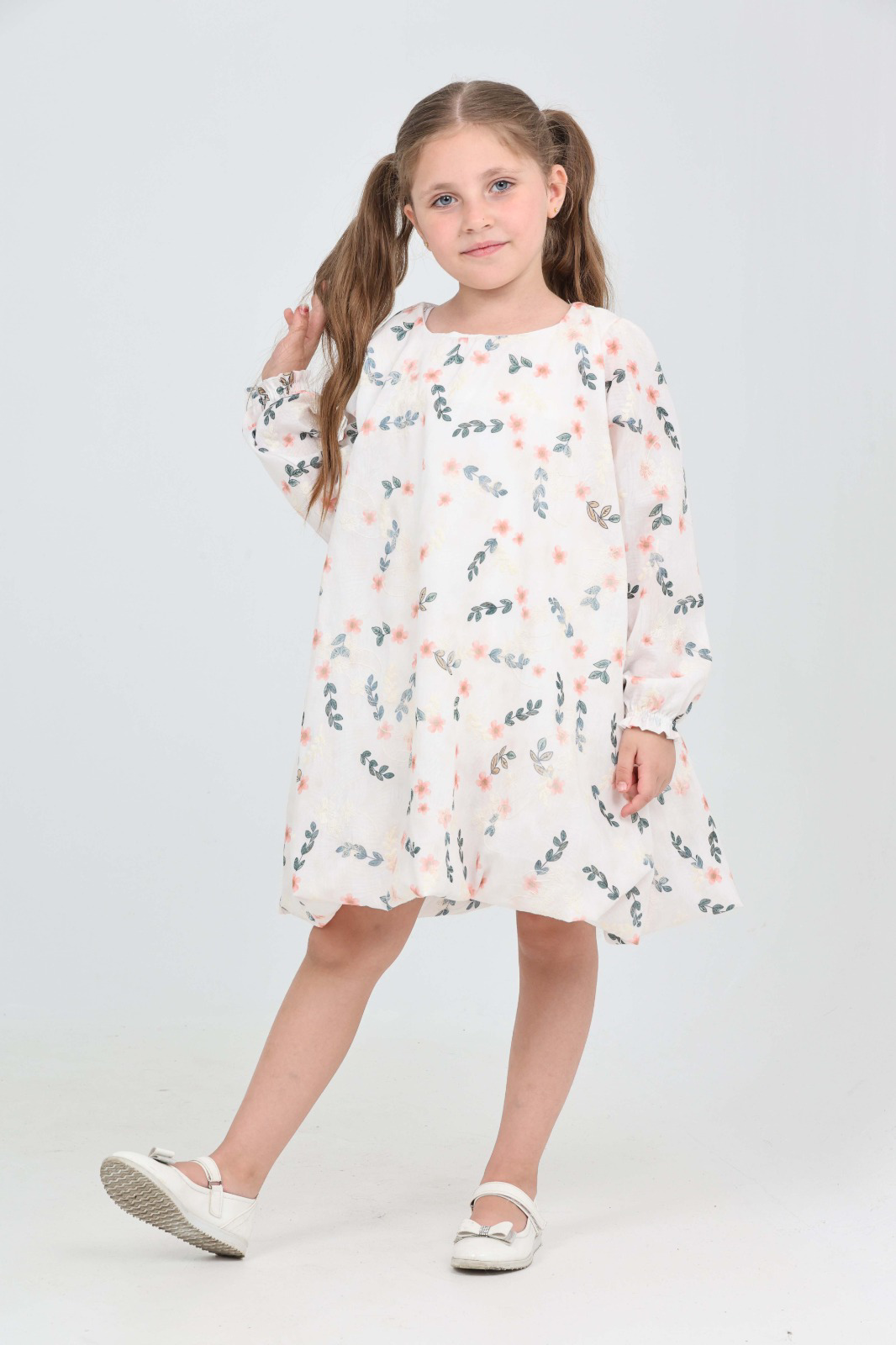 Toontoy Kız Çocuk Çiçekli Volanlı Elbise