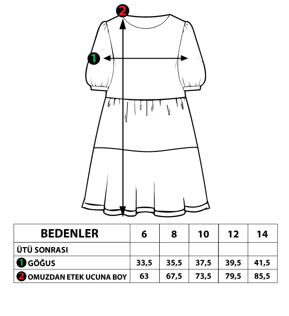 Toontoy Kız Çocuk Büzgülü Balon Kol Elbise
