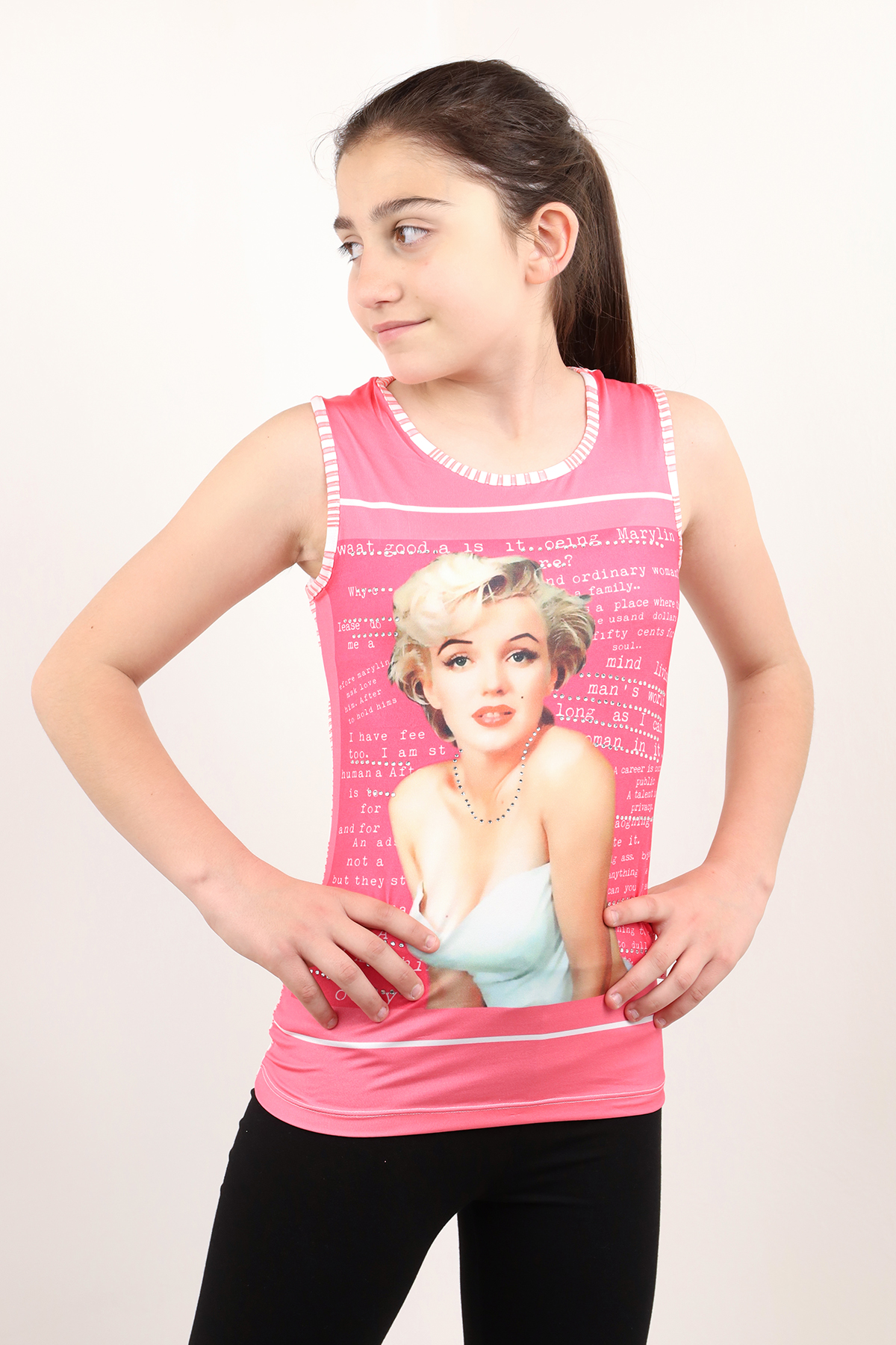 Toontoy Kız Çocuk Atlet Marliyn Monroe Baskılı Taş İşlemeli
