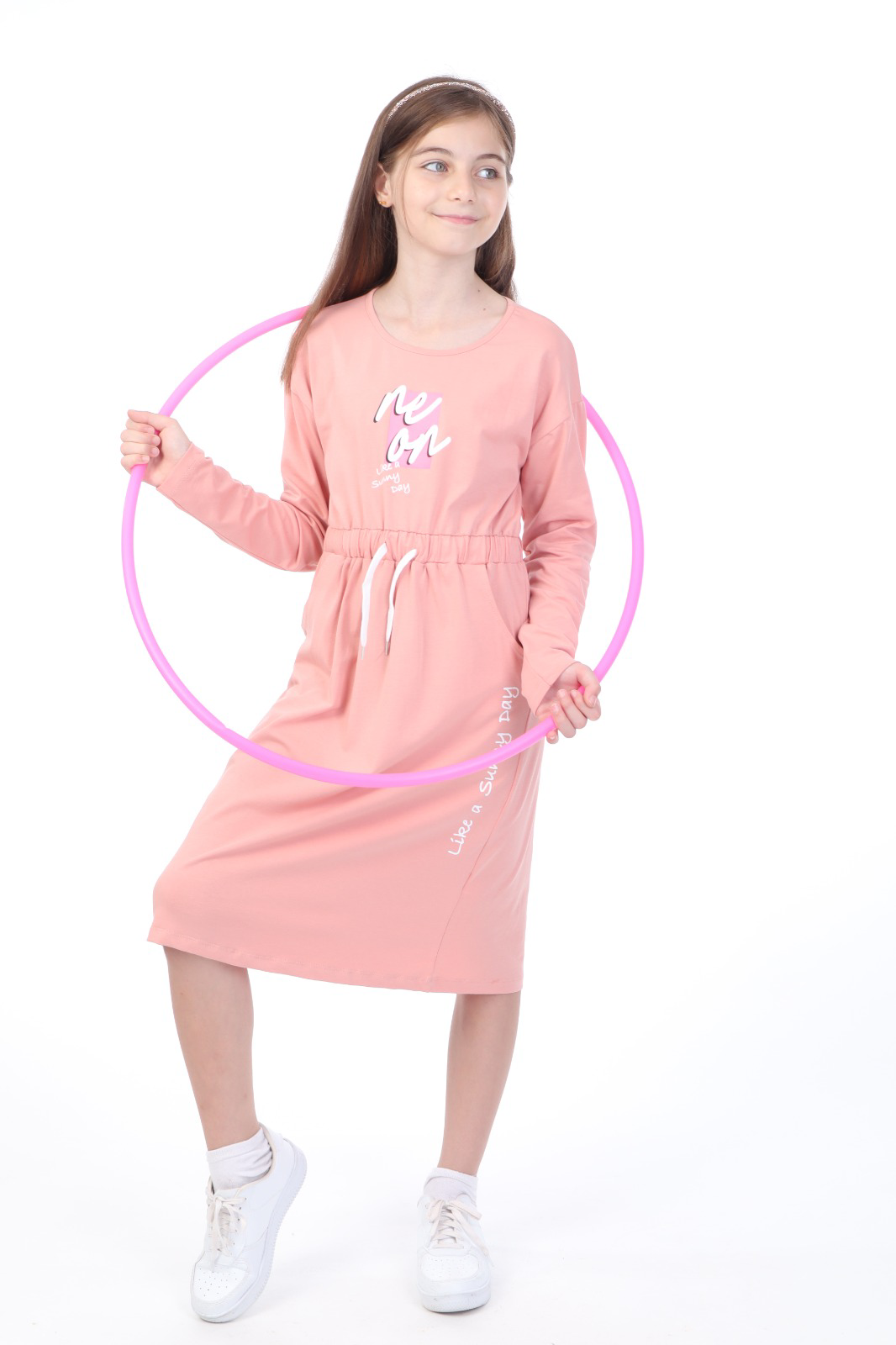 Toontoy Kız Çocuk  Neon Baskılı Elbise