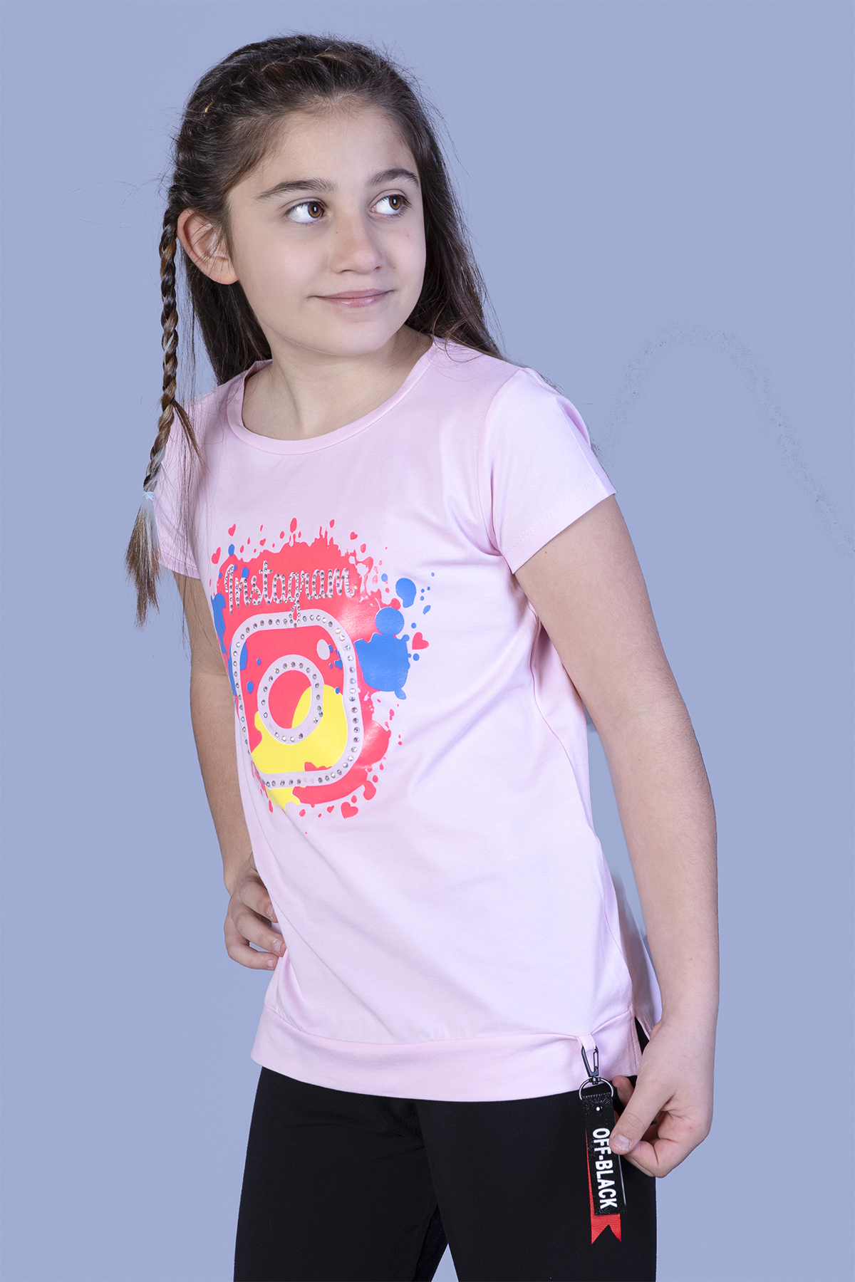 Toontoy  Kiz Çocuk Renkli İnstagram Baskili Tişört