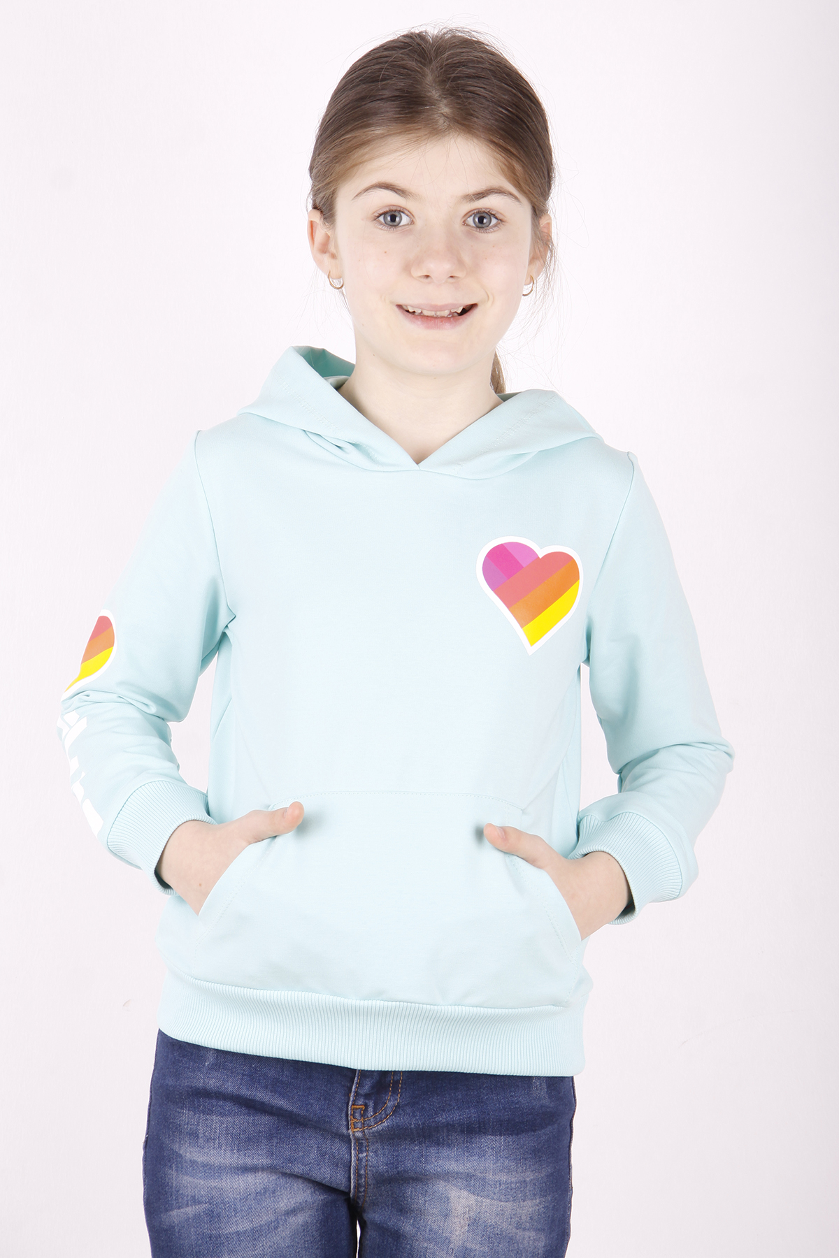 Toontoy Kız Çocuk Like Kalp Baskılı Kanguru Cepli Sweatshirt