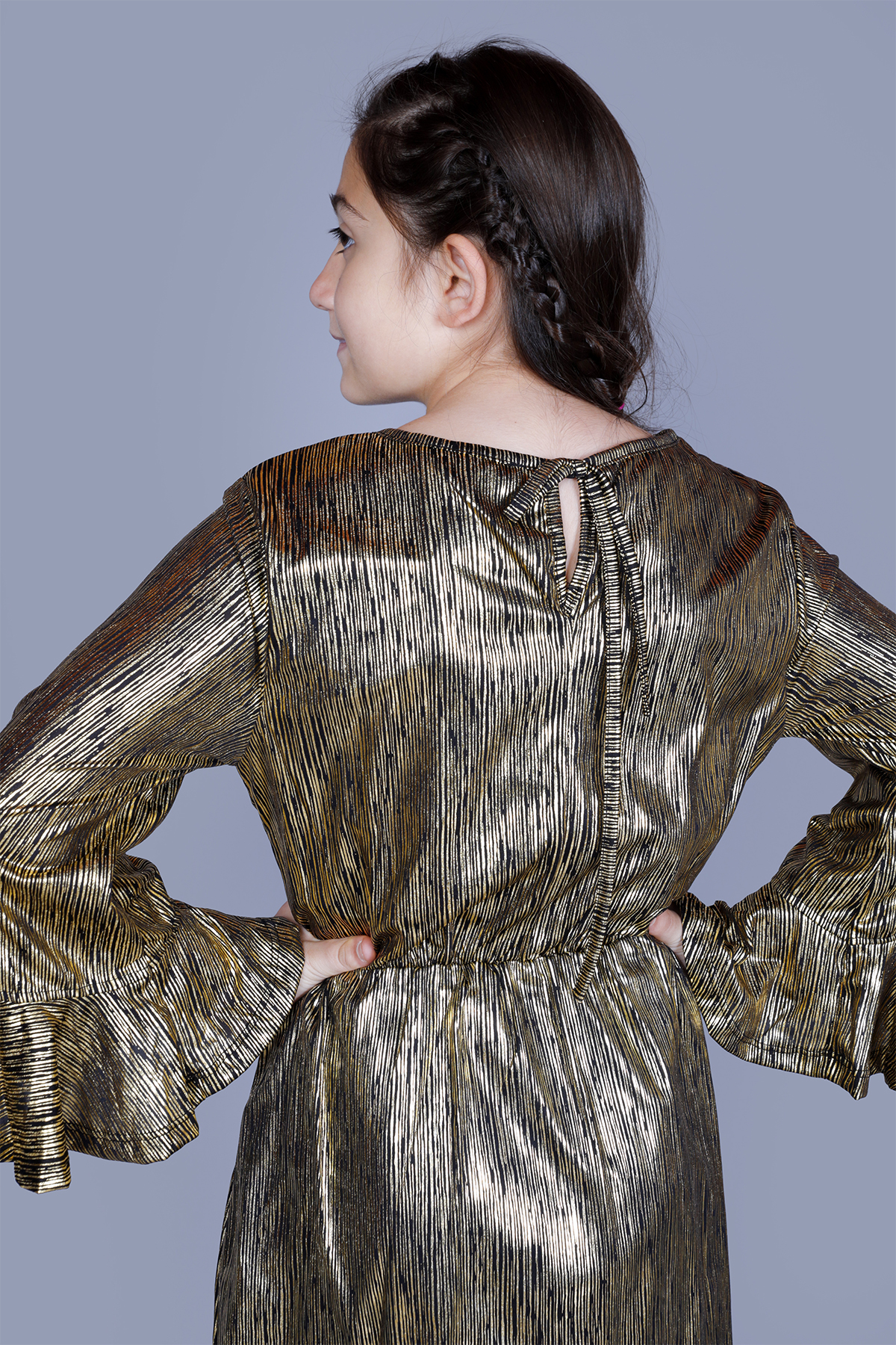 Toontoy Kız Çocuk Kol Ucu Volanlı Elbise