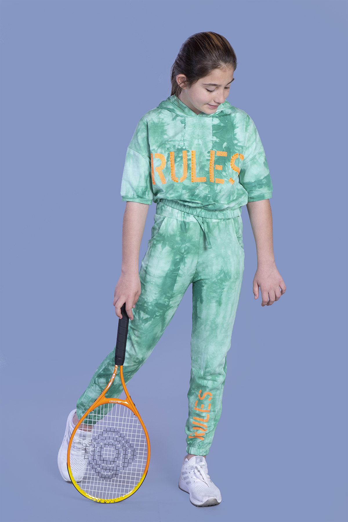 Toontoy Kız Çocuk Rules Baskılı Batik Desenli Crop Eşofman Takımı