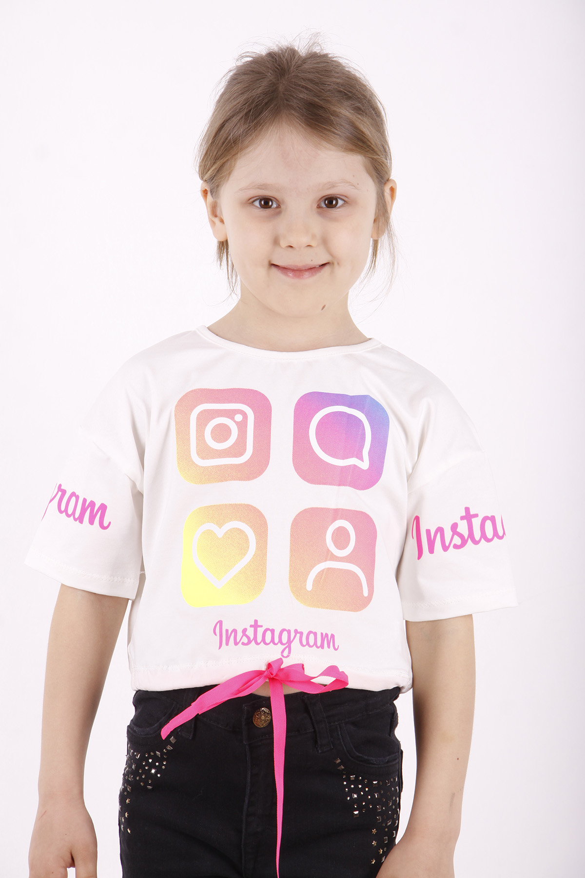 Toontoy Kız Çocuk Instagram Baskılı Crop Tişört