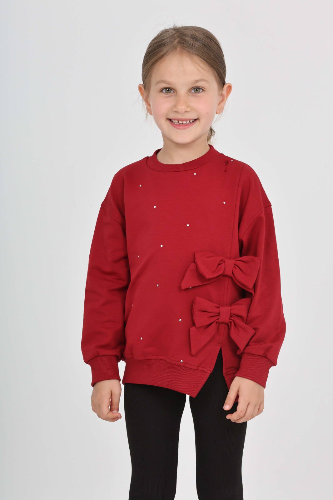 Toontoy Kız Çocuk Taşlı Fiyonklu Sweatshirt