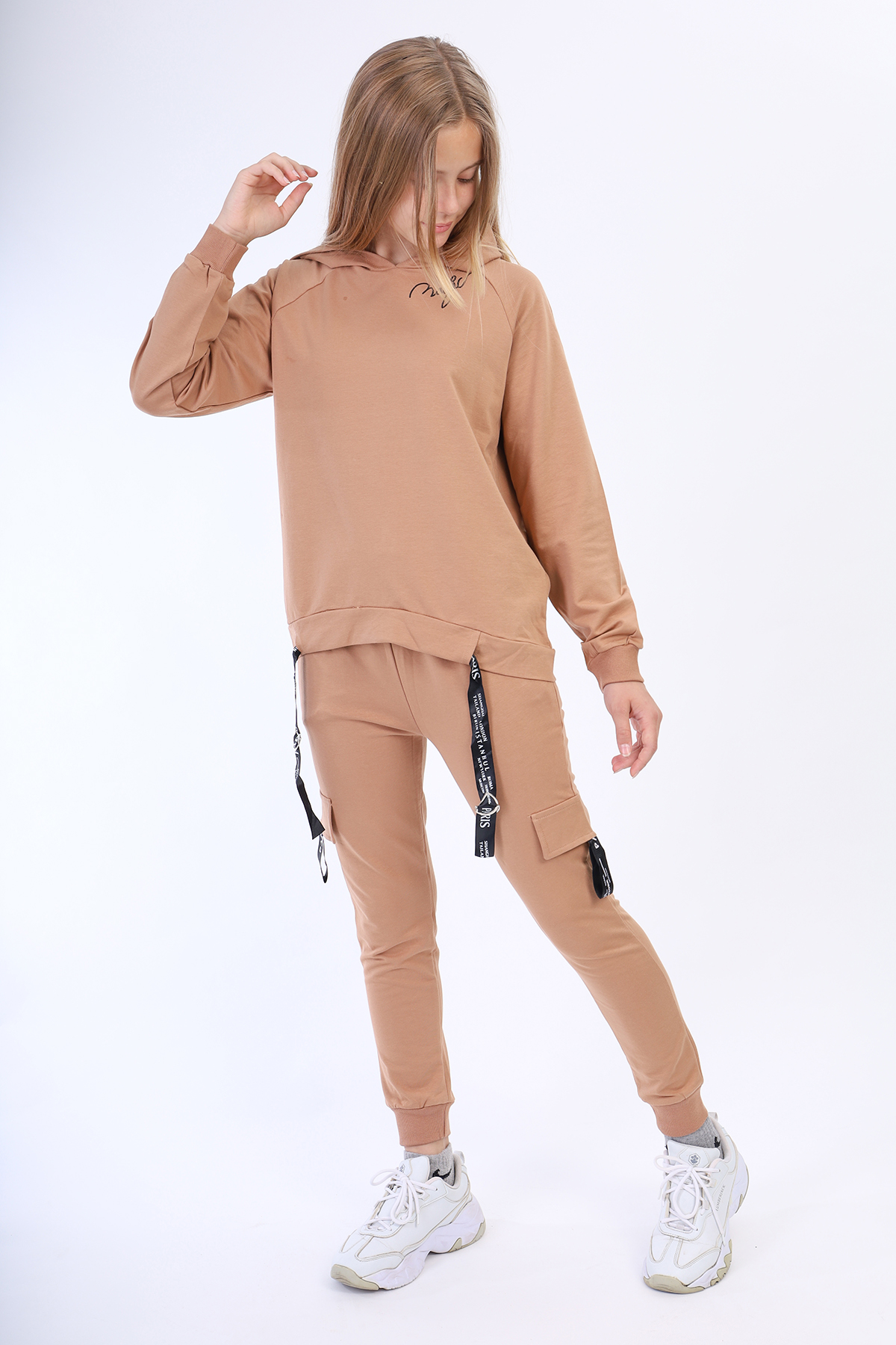 Toontoy Kız Çocuk Reglan Kol Şerit Detaylı Baskılı Takım