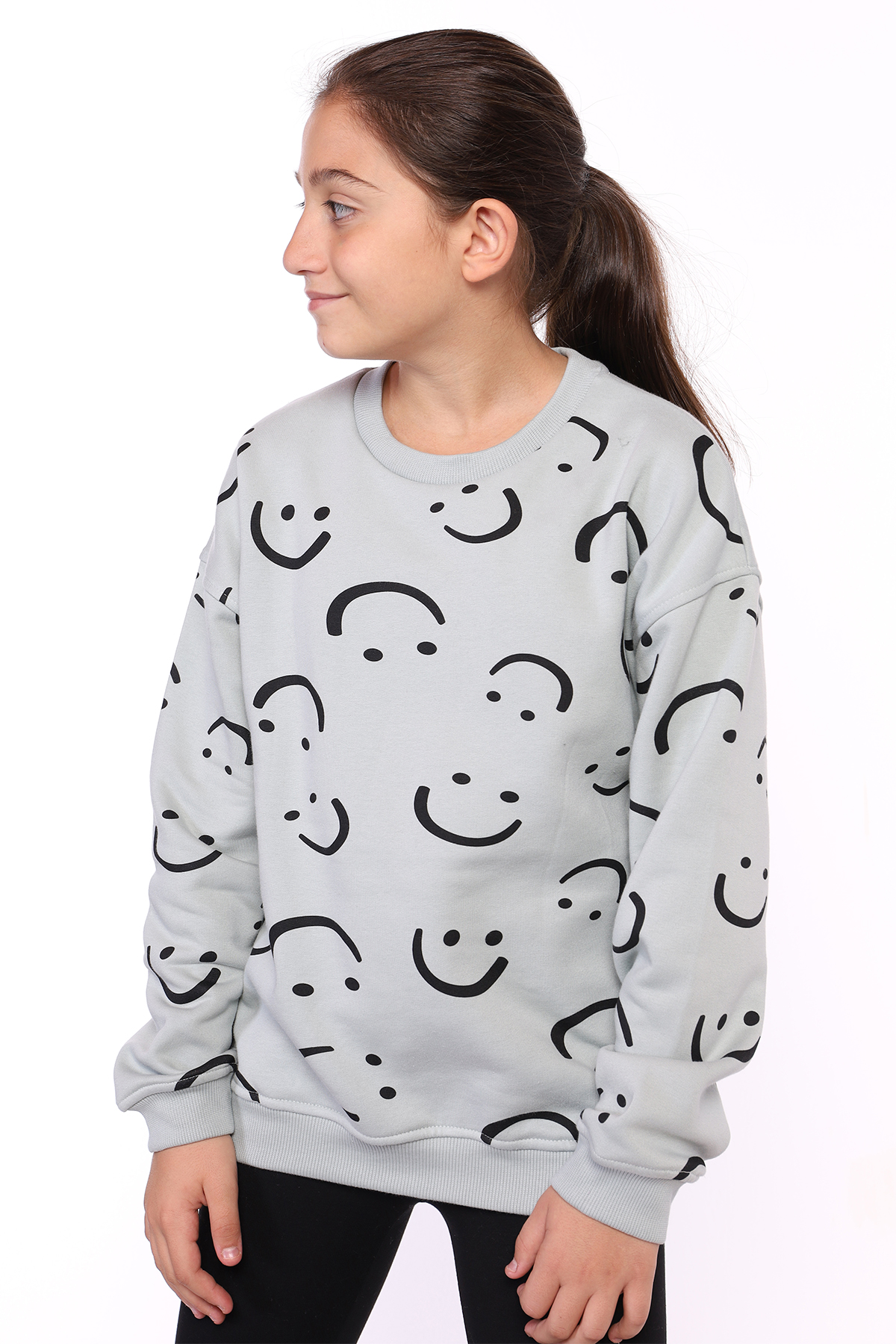 Toontoy Kız Çocuk Komple Gülen İfade Baskılı Sweatshirt