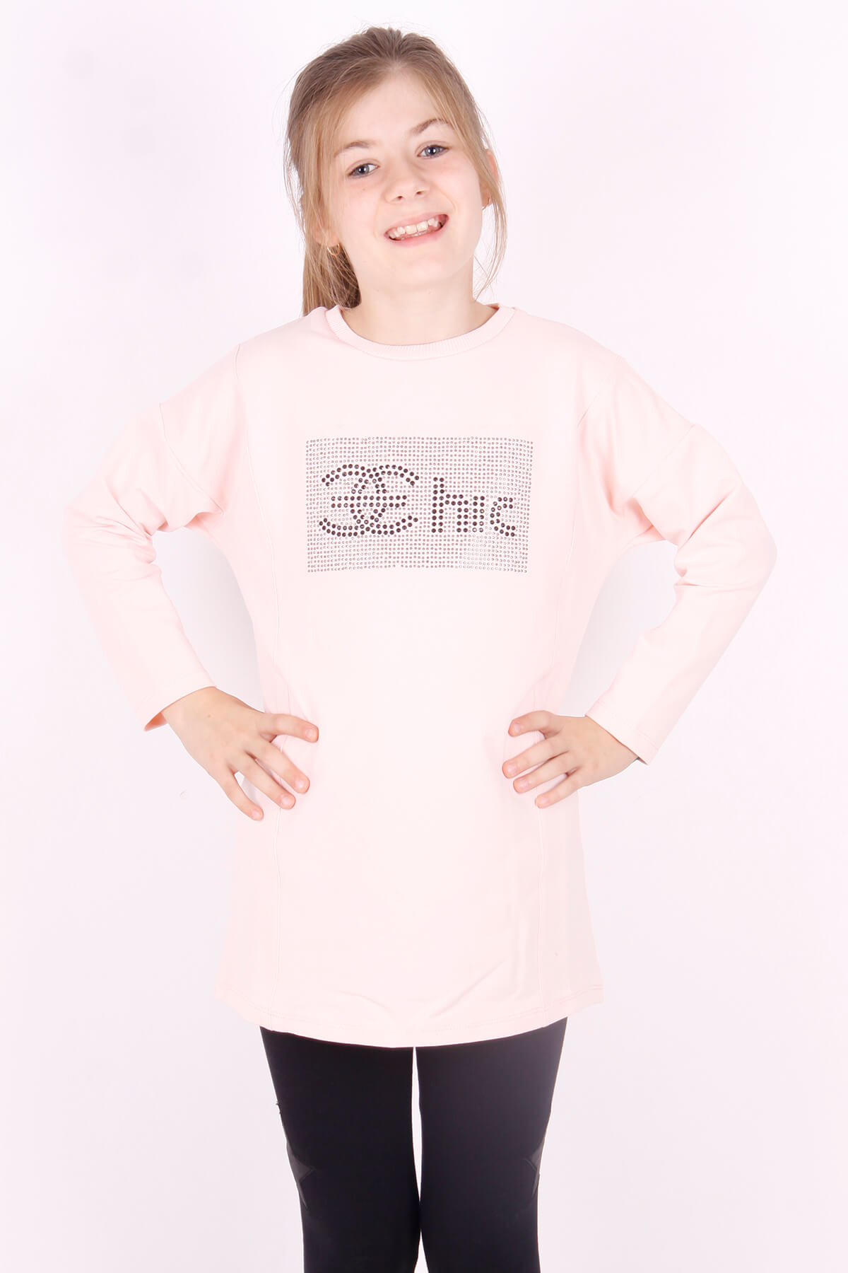 Toontoy Kız Çocuk Chic Yazılı Taş İşlemeli Tişört