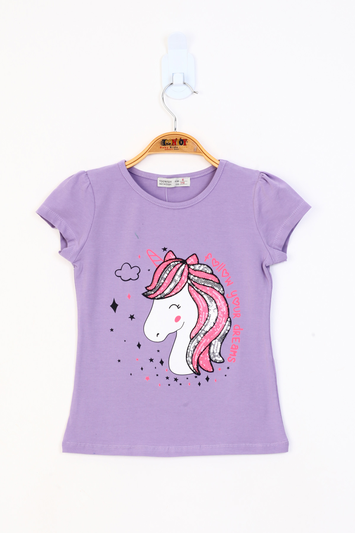 Toontoy Kız Çocuk Unicorn Baskılı Pul İşlemeli Tişört