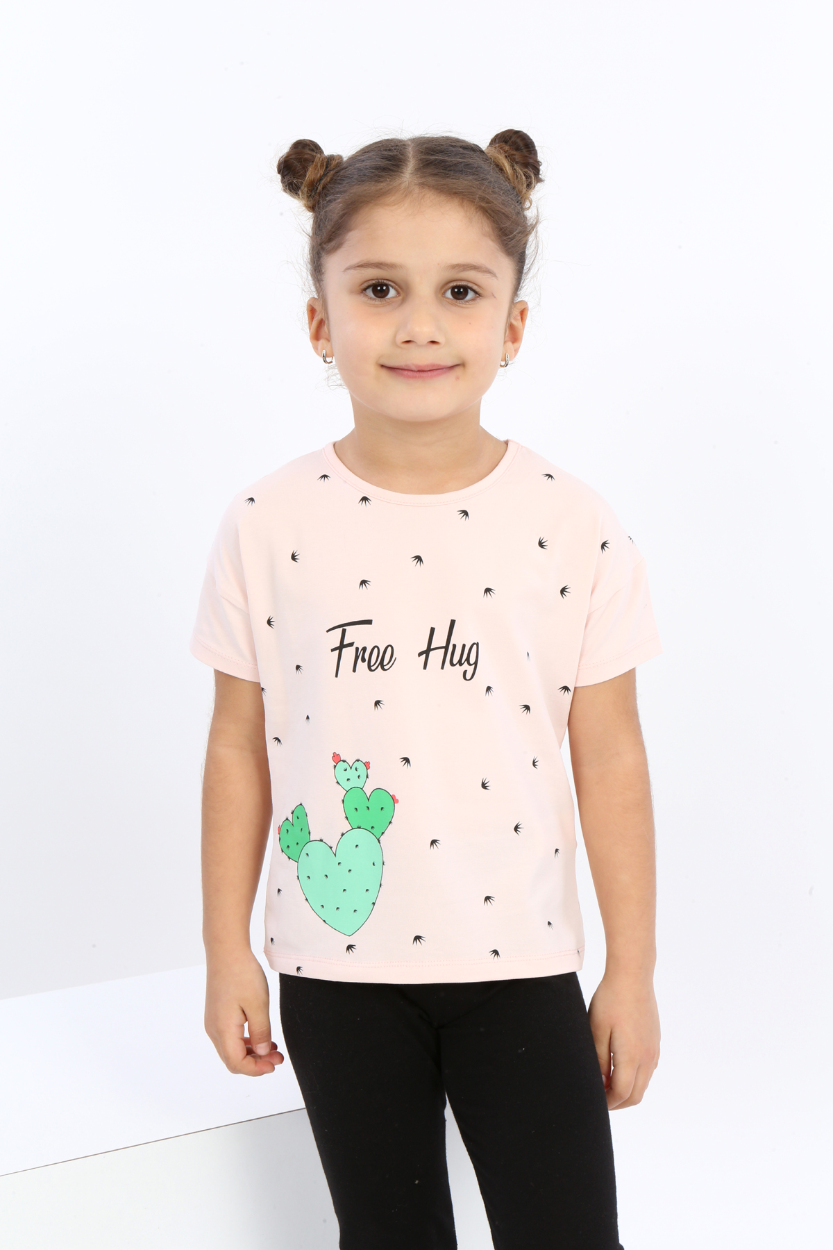 Toontoy Kız Çocuk Free Hug Kalpli Baskılı Tişört