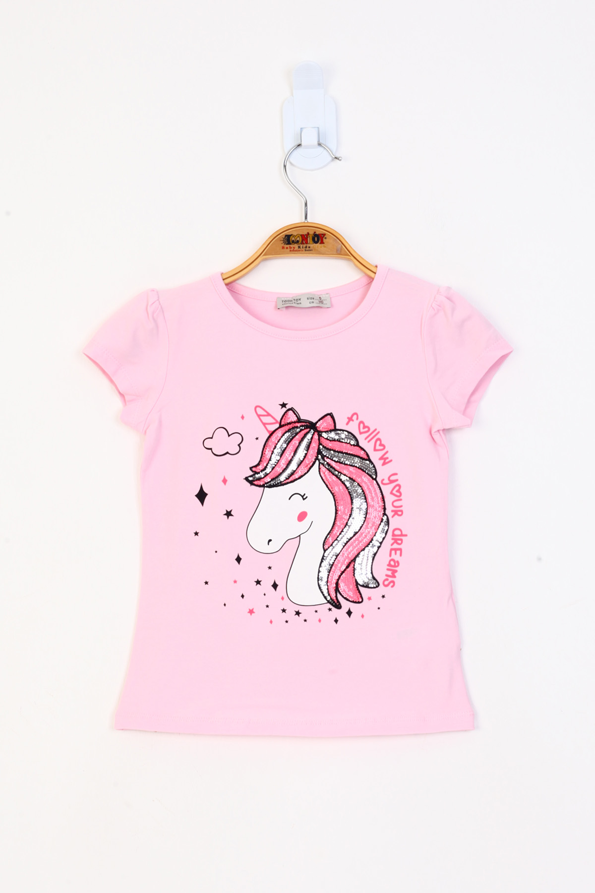 Toontoy Kız Çocuk Unicorn Baskılı Pul İşlemeli Tişört