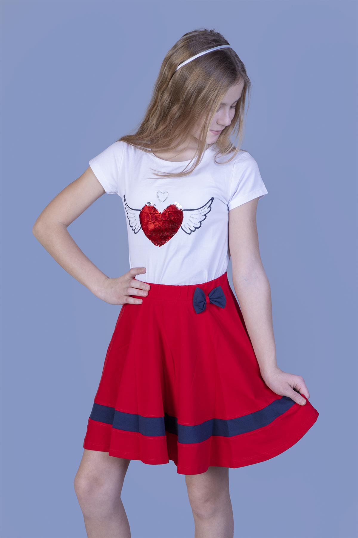 Toontoy Kız Çocuk Pul İşlemeli Kalp Nakışlı Etekli Takım