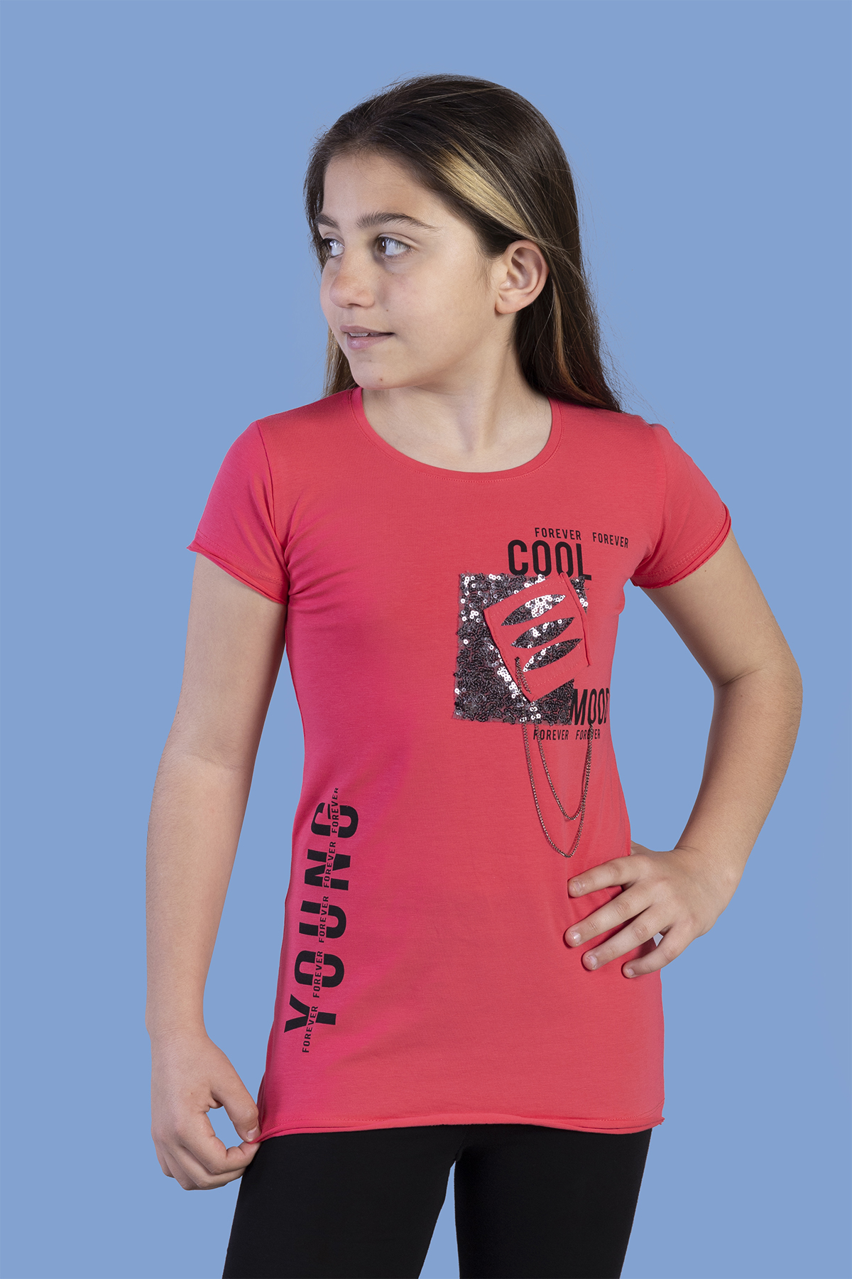 Toontoy Kız Çocuk T-Shirt Göğsü Lazer Kesim