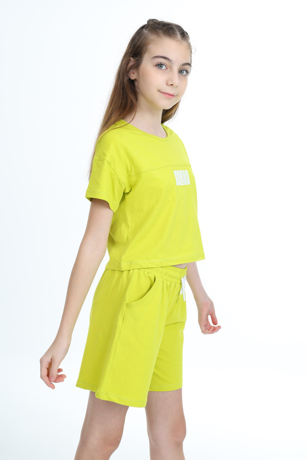 Toontoy  Kız Çocuk Crop Aloha Yazı Baskılı Şortlu Takım