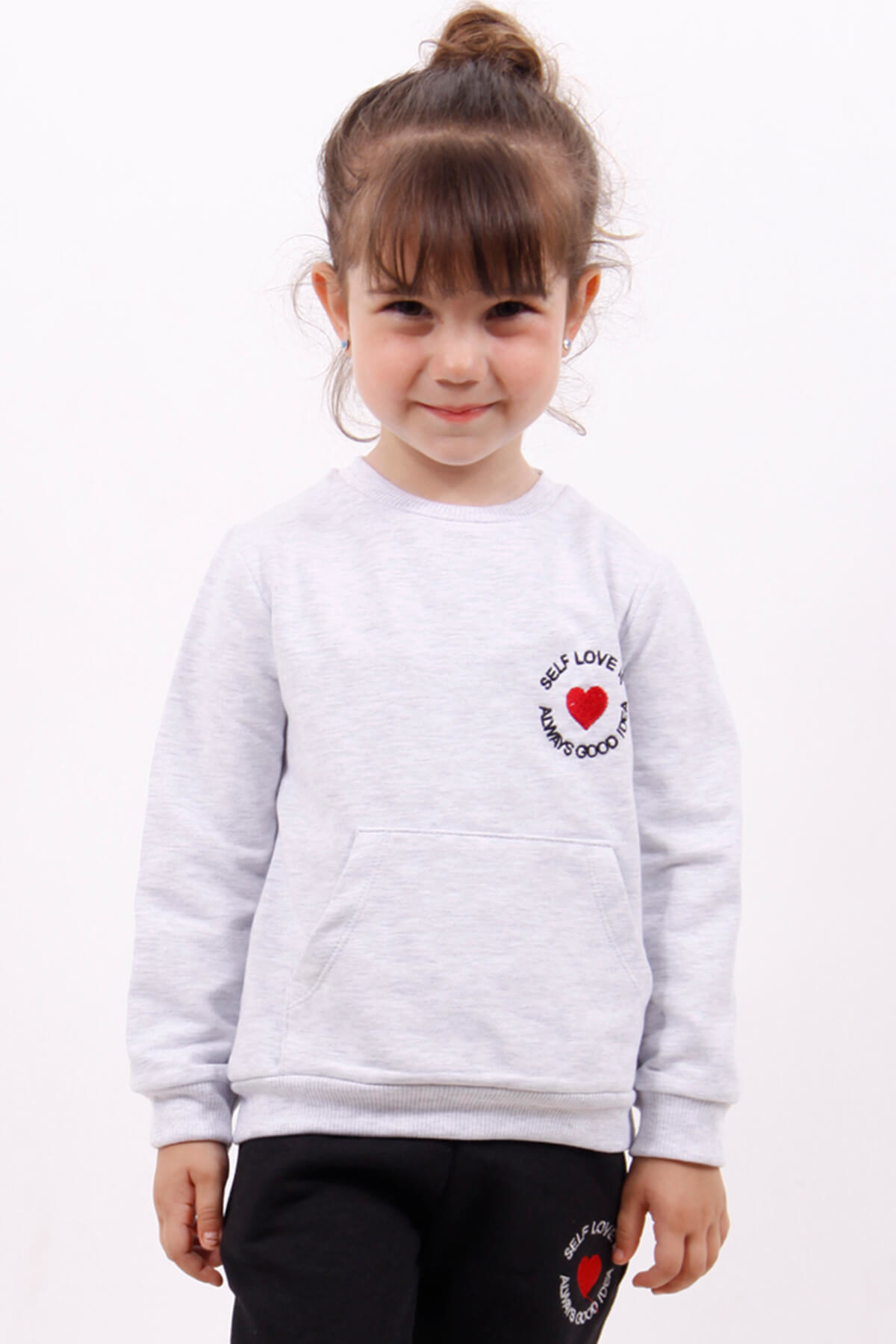 Toontoy Kız Çocuk Göğsü Kalp Nakışlı Sweatshirt