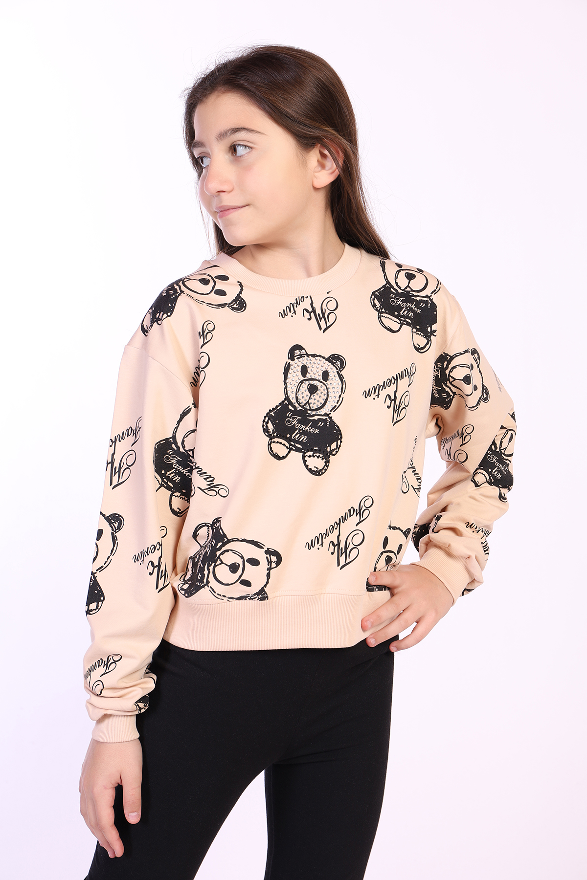 Toontoy Kız Çocuk Ayıcık Baskılı Sweatshirt