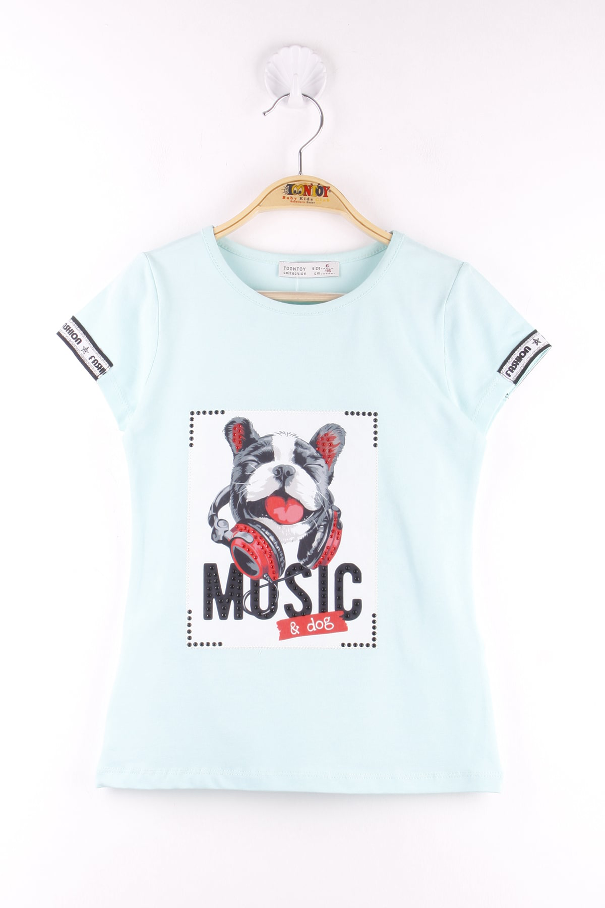 Toontoy Kız Çocuk Kol Kulaklıklı Köpek Baskılı Tişört