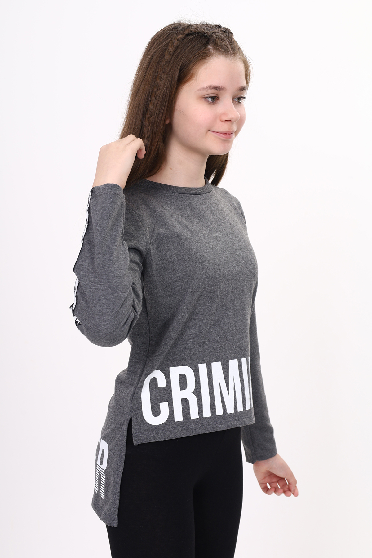 Toontoy Kız Çocuk Criminal Baskılı İki Kolu Şeritli Tişört