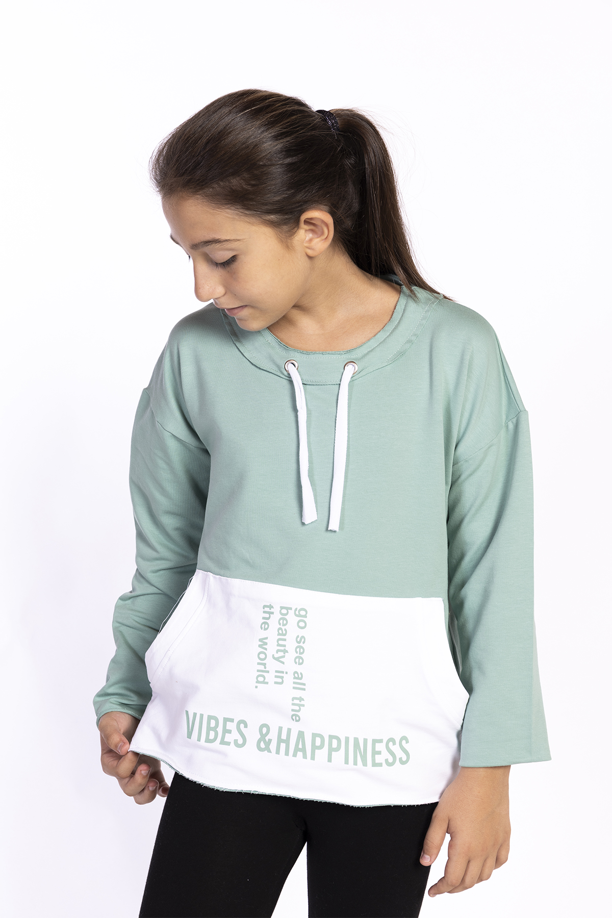 Toontoy Kız Çocuk Kanguru Cepli Baskılı Sweatshirt