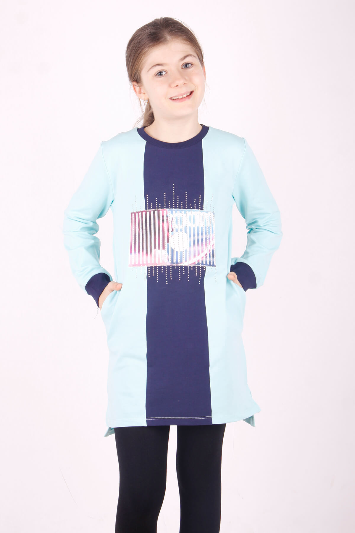 Toontoy Kız Çocuk Kapşonlu Garnili Elbise