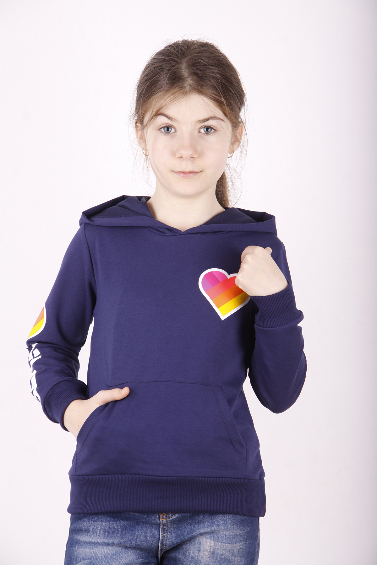 Toontoy Kız Çocuk Like Kalp Baskılı Kanguru Cepli Sweatshirt