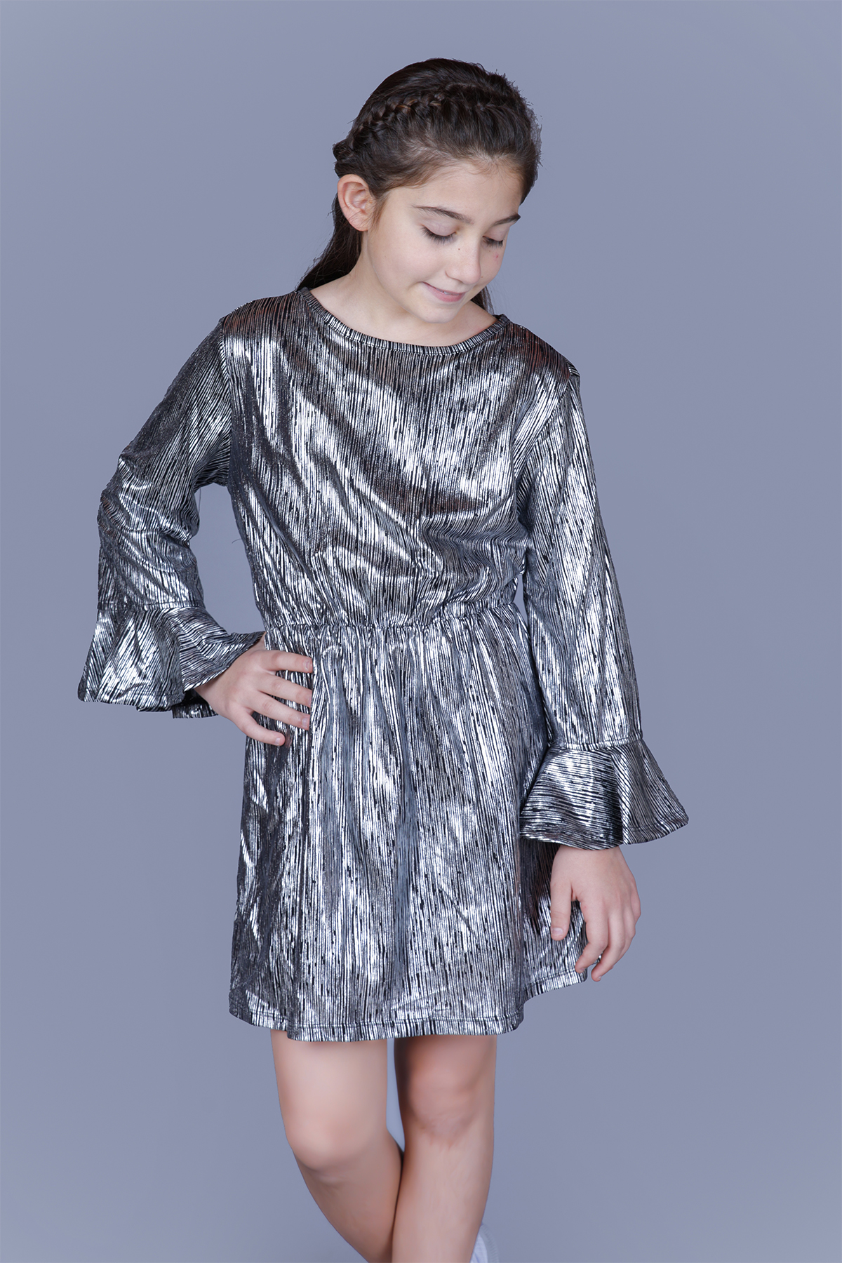 Toontoy Kız Çocuk Kol Ucu Volanlı Elbise