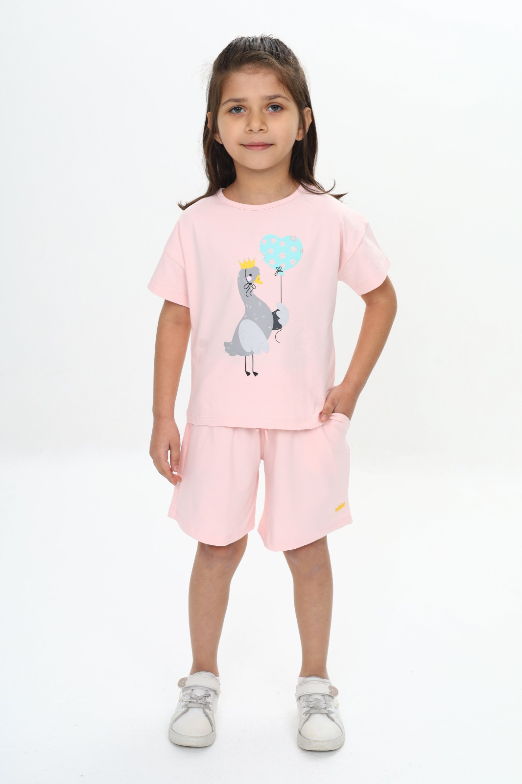 Toontoy Kız Çocuk Ördek Baskılı Şortlu Takım