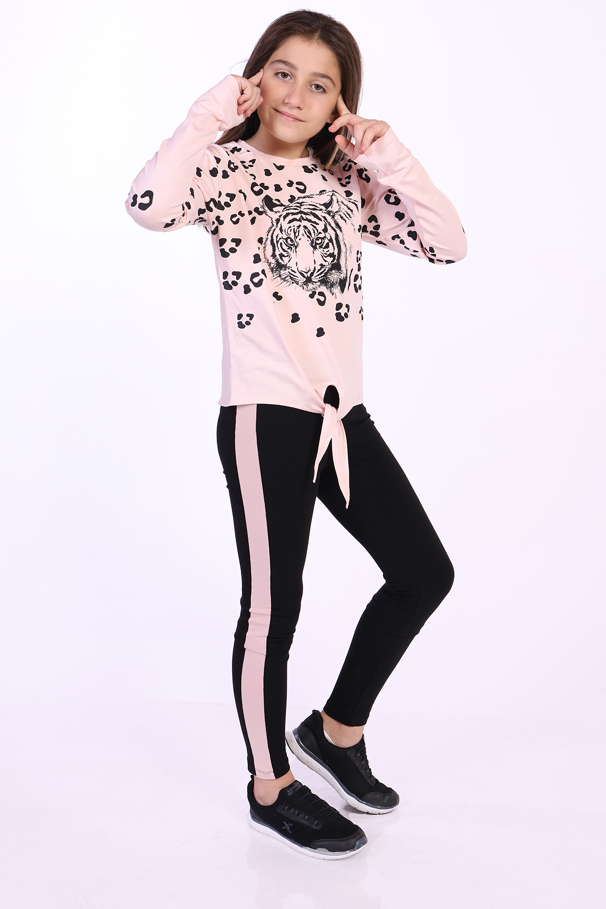 Toontoy Kız Çocuk Leopar Baskılı Taytlı Takım