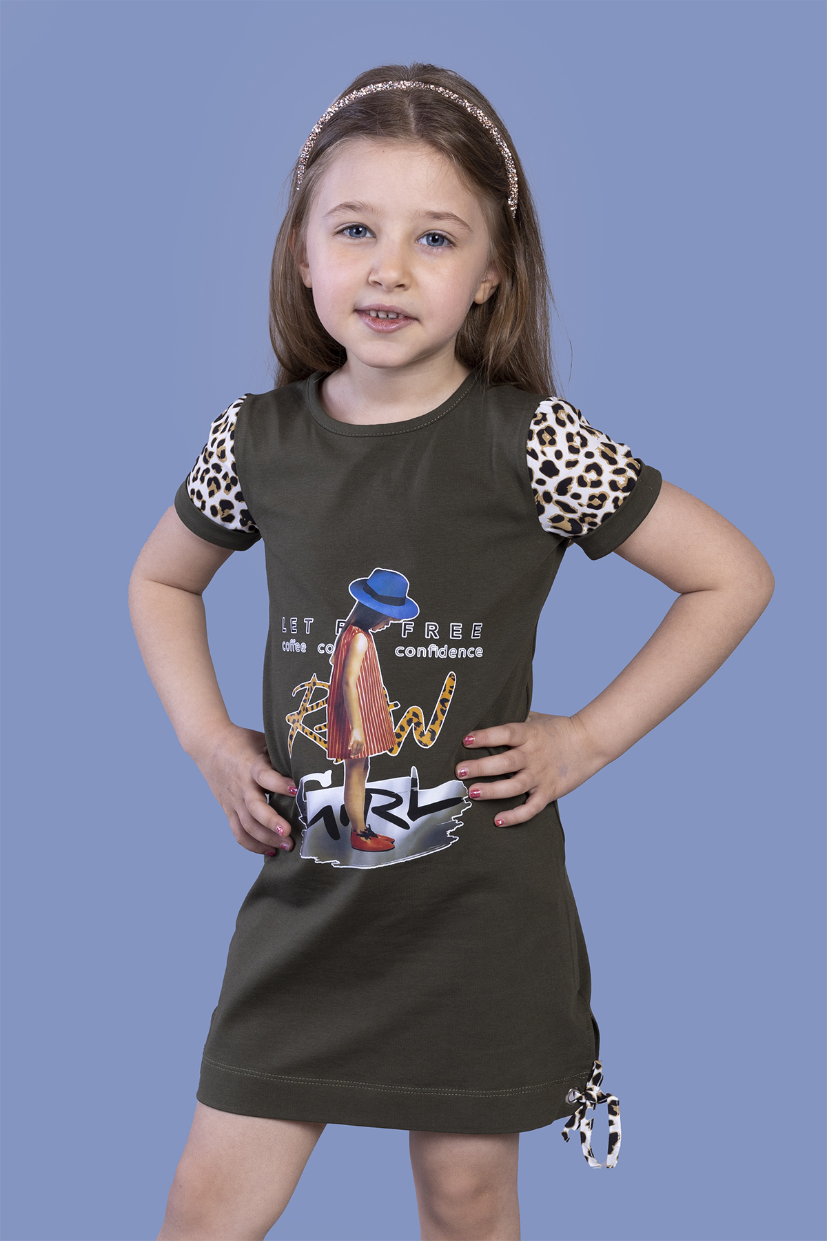 Toontoy Kız Çocuk Leopar Detaylı Baskılı Elbise
