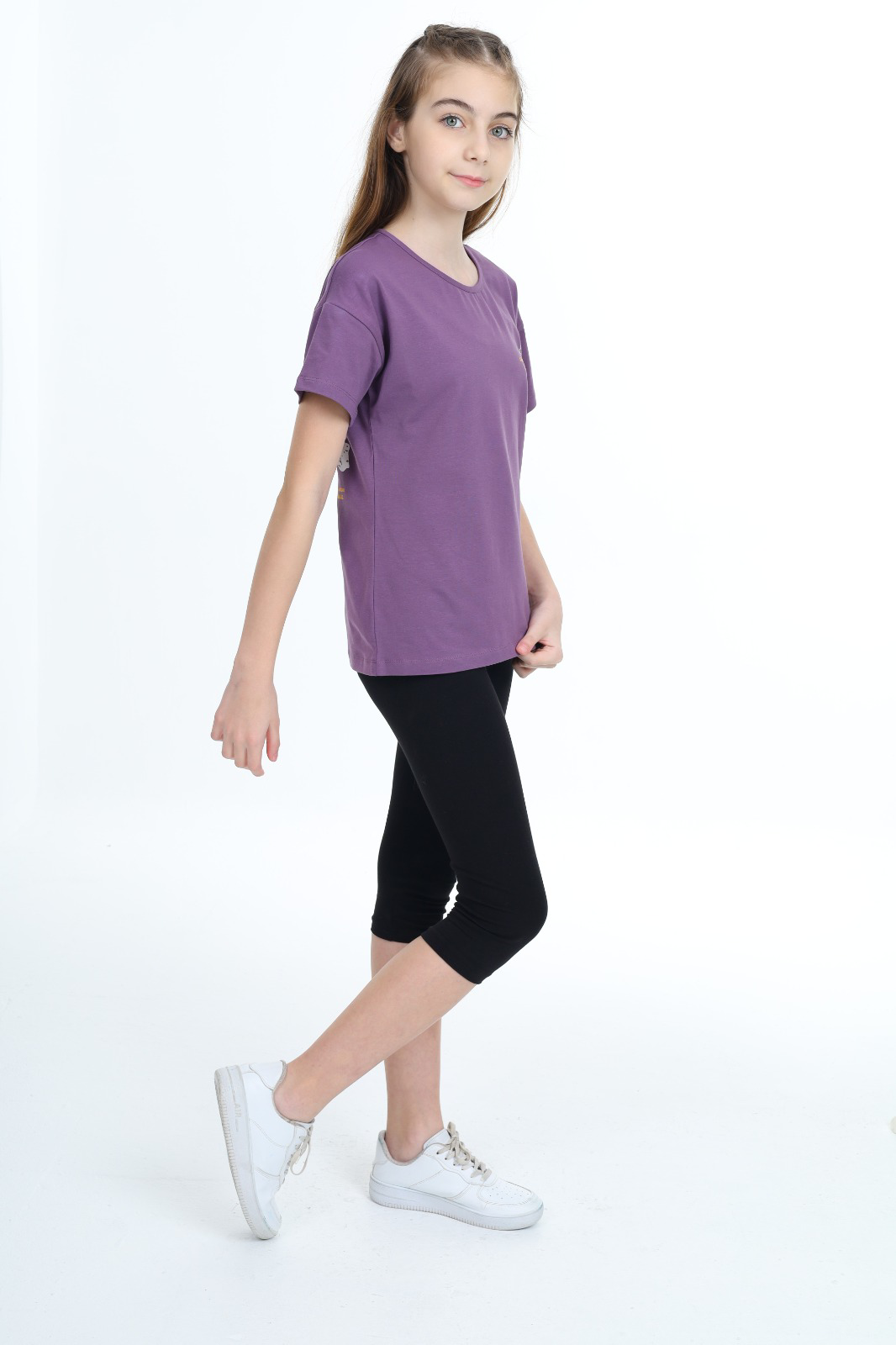 Toontoy Kız Çocuk Göğsü Çiçek Yazı Baskılı Taytlı Takım