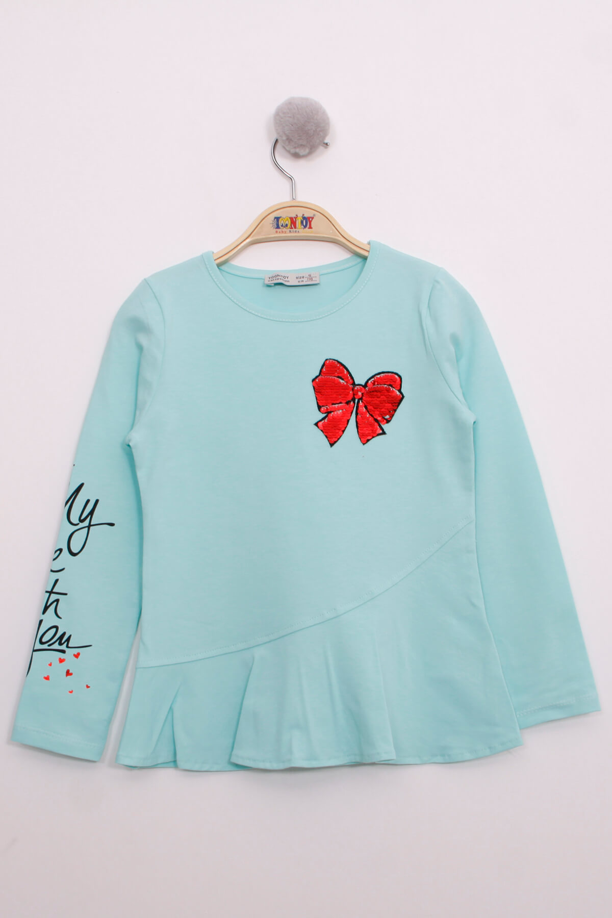 Toontoy Kız Çocuk Göğsü Pullu Fiyonklu Nakışlı T-Shirt
