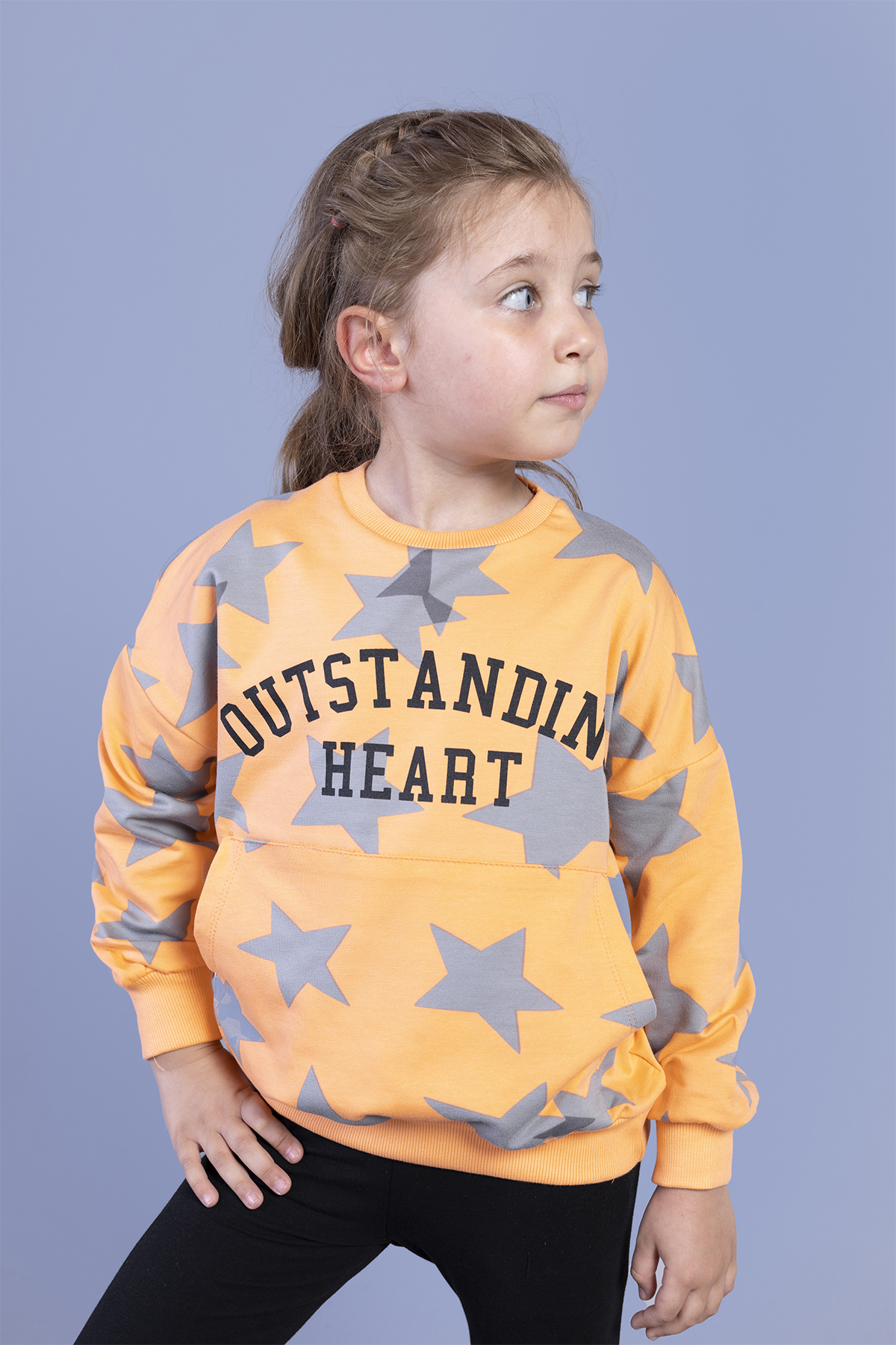Toontoy Kız Çocuk Kanguru Cepli Komple Yıldız Baskılı Sweatshirt