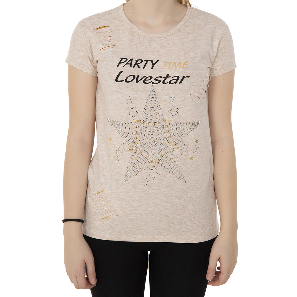 Toontoy Kız Çocuk T-Shirt Yıldız Taşlı