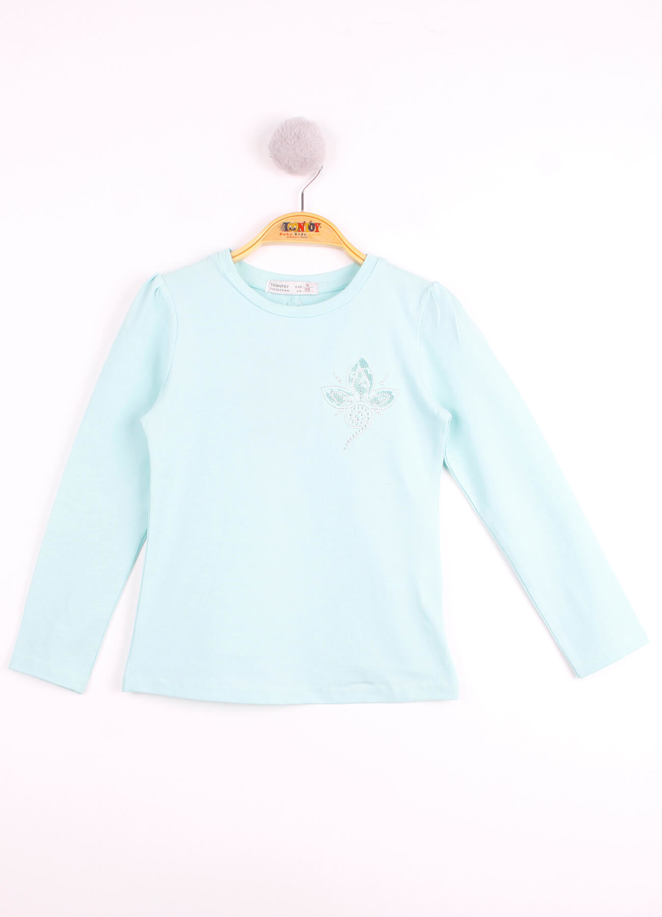 Toontoy Kız Çocuk Göğsü Çiçek Nakışlı T-Shirt