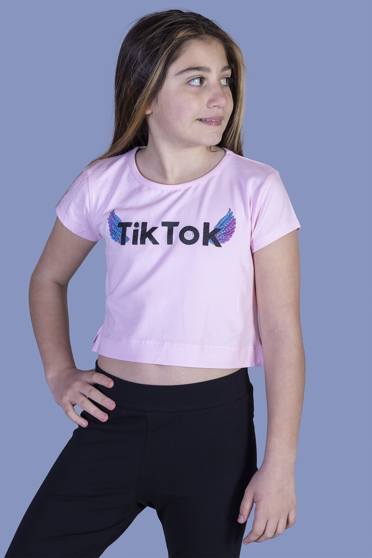 Toontoy Kız Çocuk Ön Arka TikTok Baskılı Tişört