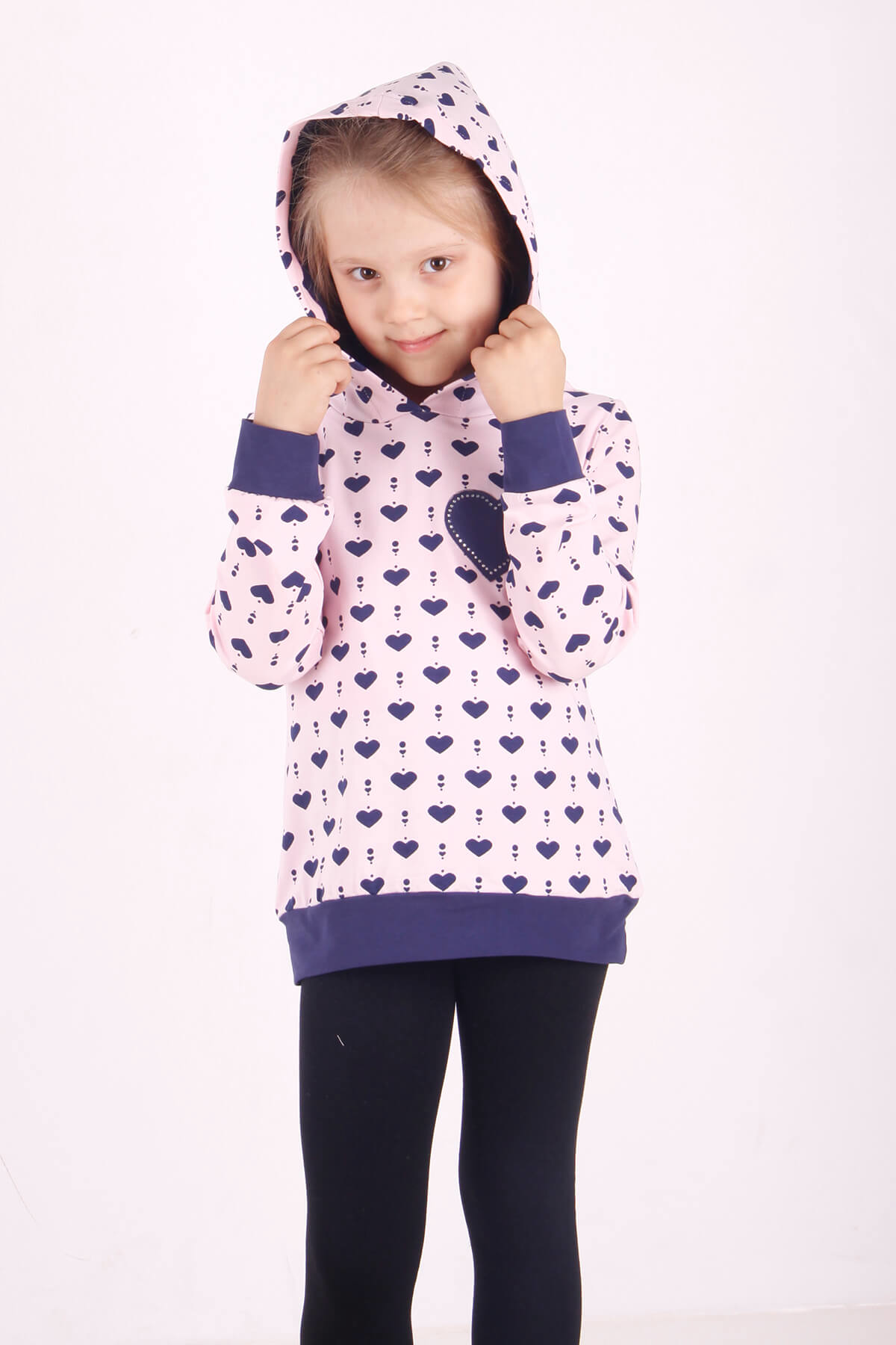 Toontoy Kız Çocuk Komple Kalp Desenli Sweatshirt